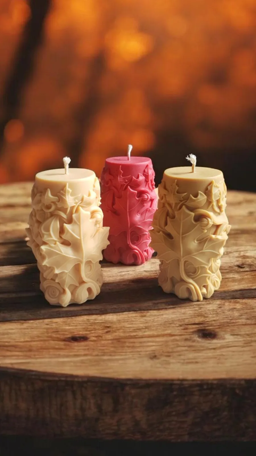 Blattkerze aus Rapswachs – moderne Herbstdeko | handgemacht & vegan | Geschenk für Frauen