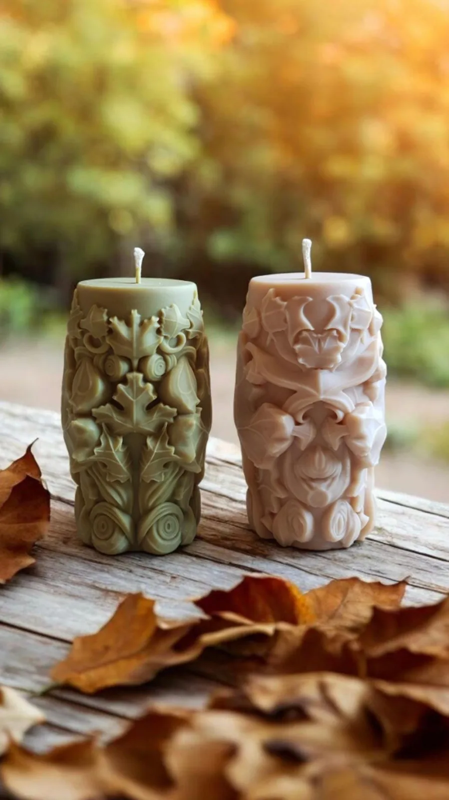 Blattkerze aus Rapswachs – moderne Herbstdeko | handgemacht & vegan | Geschenk für Frauen – Bild 5