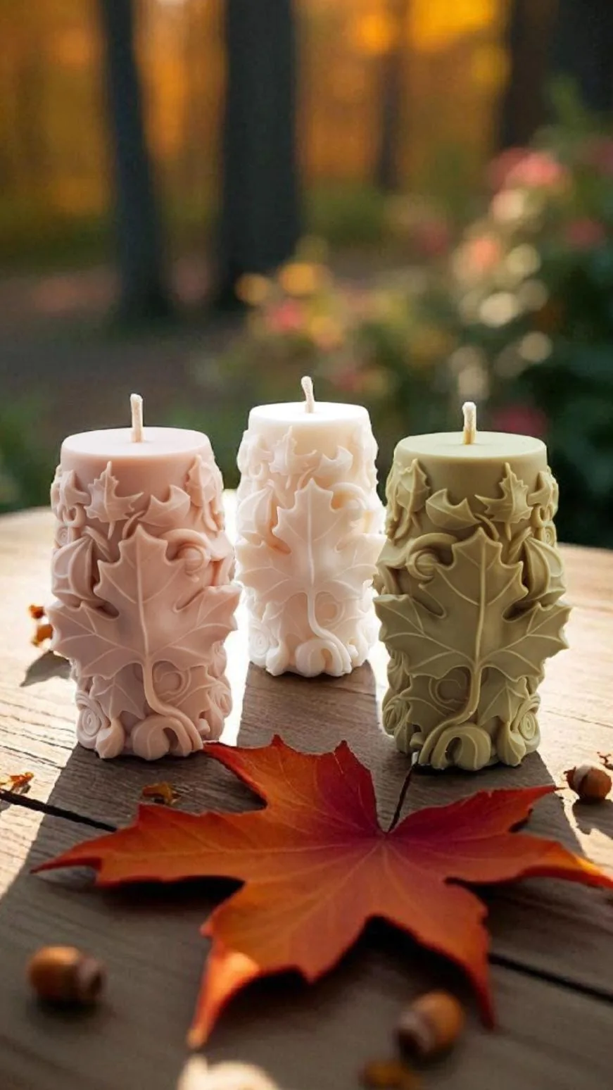 Blattkerze aus Rapswachs – moderne Herbstdeko | handgemacht & vegan | Geschenk für Frauen – Bild 2