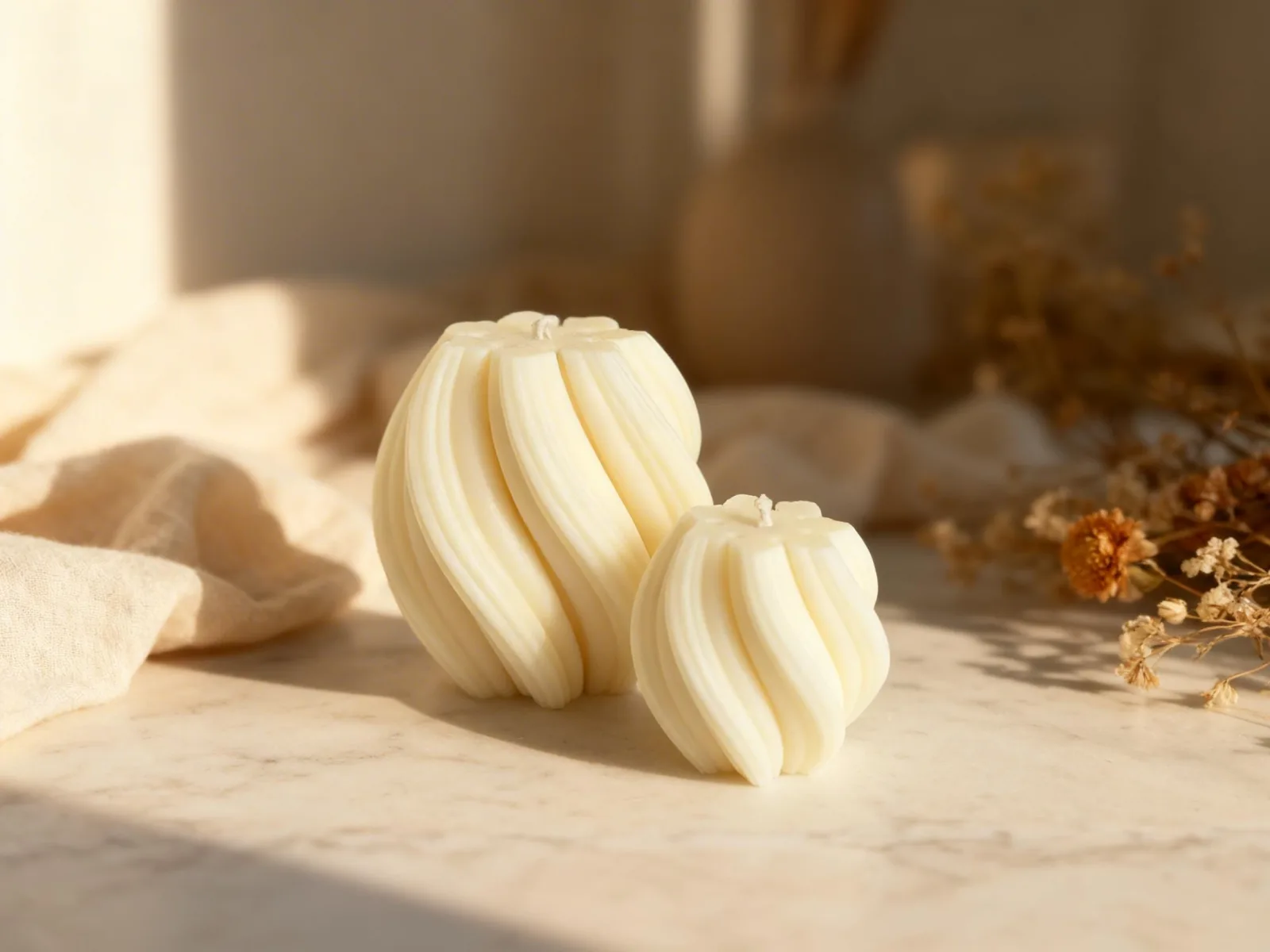 Gedrehte Rapswachskerze – moderne Deko Kerze | handgemacht & vegan | Geschenk für Frauen