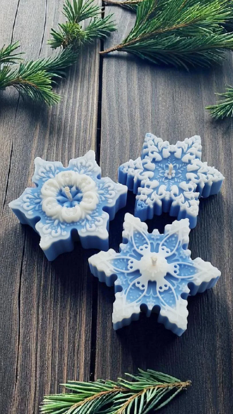 Schneeflockenkerzen 3er-Set aus Rapswachs – Winterdeko & Geschenkidee