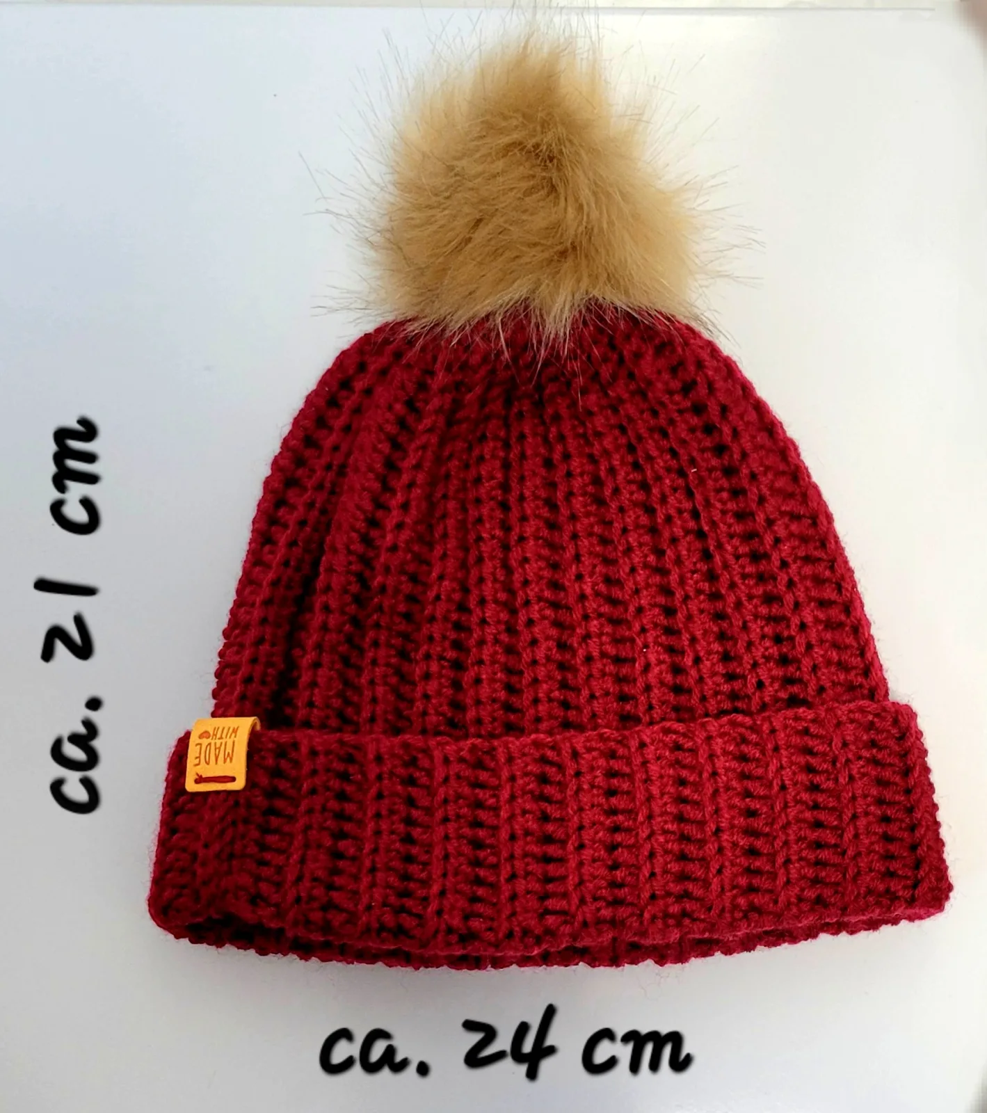4-teiliges Winter Set für Damen aus Mischwolle Dunkelrot Mütze Halswärmer Stirnband Handstulpen Handgehäkelt – Bild 7