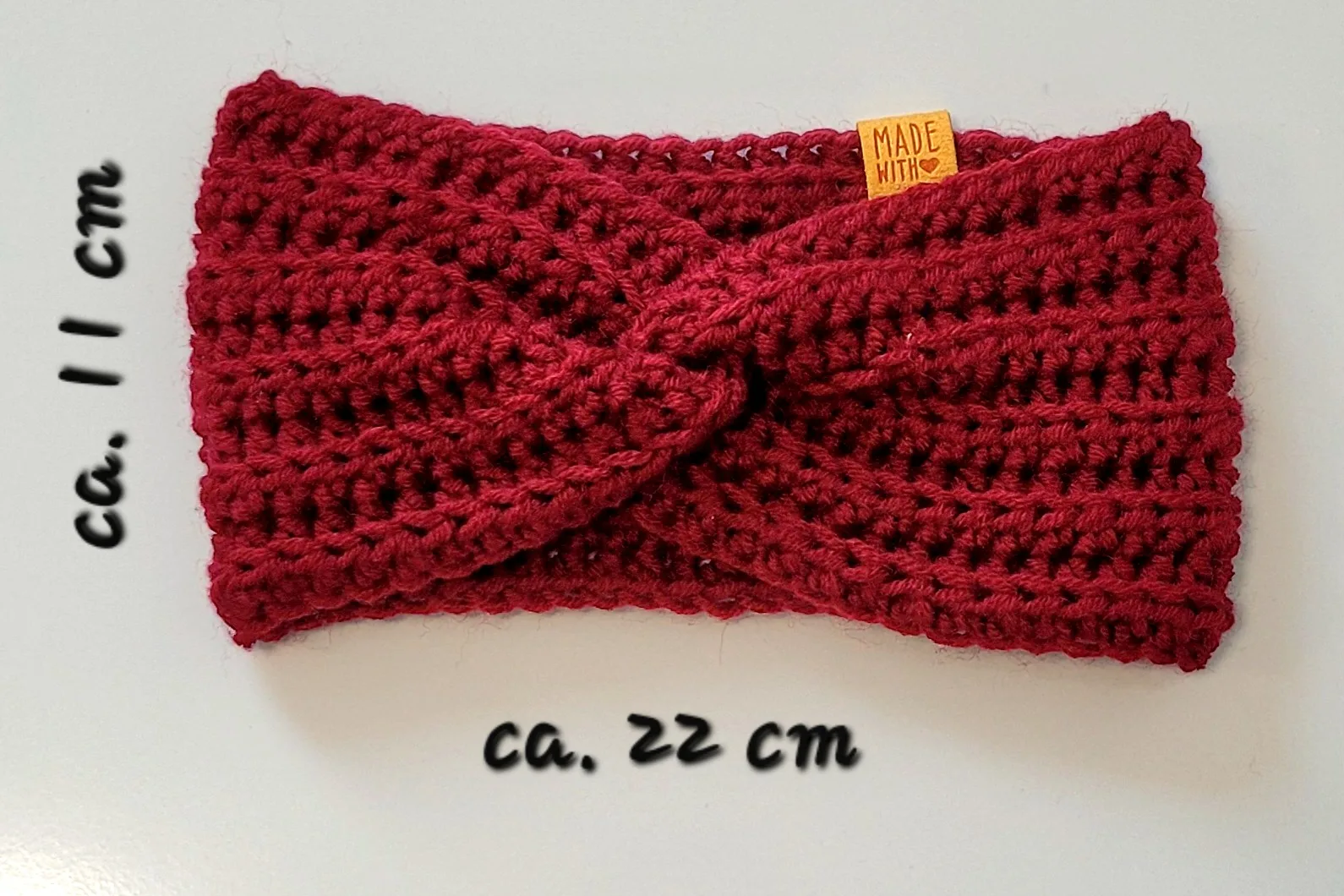 Handgehäkeltes Stirnband für Damen und größere Mädchen Dunkelrot Winter Stirnband Mischwolle 51–56 cm – Bild 5