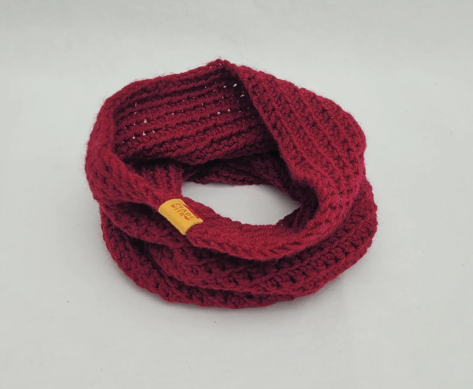 Handgehäkelter Halswärmer für Damen und größere Mädchen Dunkelrot Winter Schlauchschal Mischwolle Einheitsgröße
