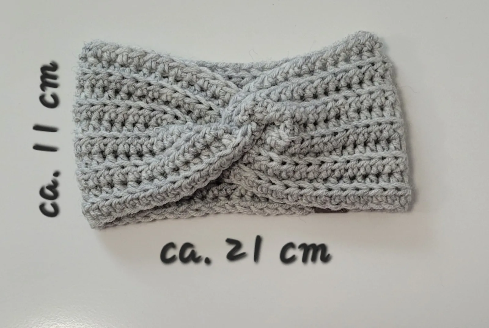 Handgehäkeltes Stirnband für Damen und größere Mädchen Grau Winter Stirnband Mischwolle 51–56 cm – Bild 4