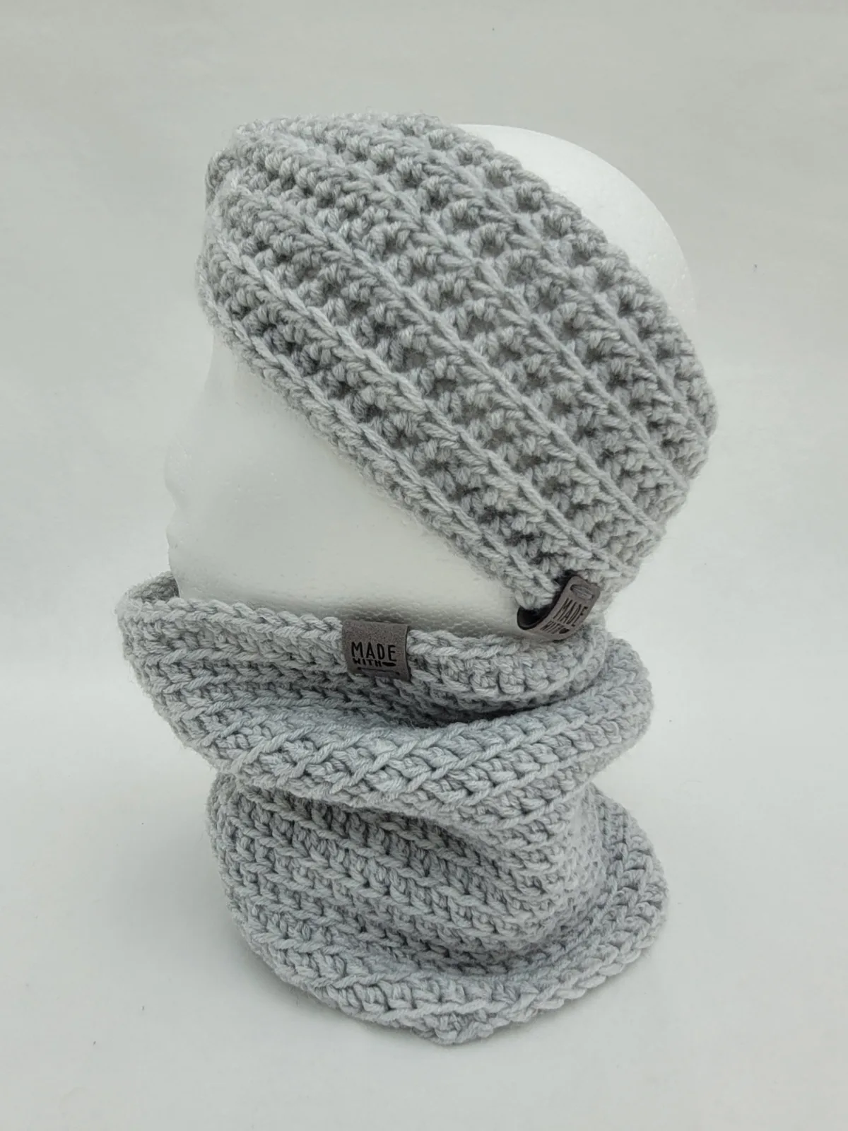 Handgehäkeltes Stirnband für Damen und größere Mädchen Grau Winter Stirnband Mischwolle 51–56 cm – Bild 9