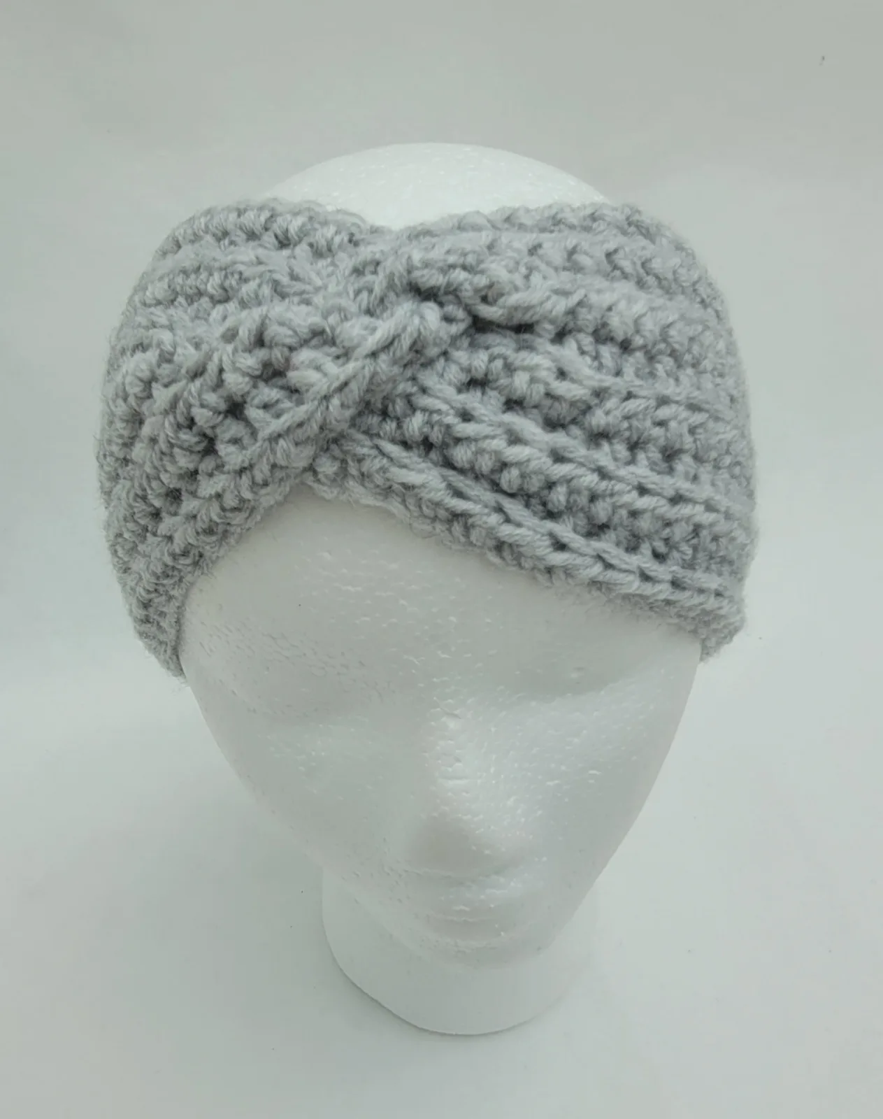 Handgehäkeltes Stirnband für Damen und größere Mädchen Grau Winter Stirnband Mischwolle 51–56 cm – Bild 8