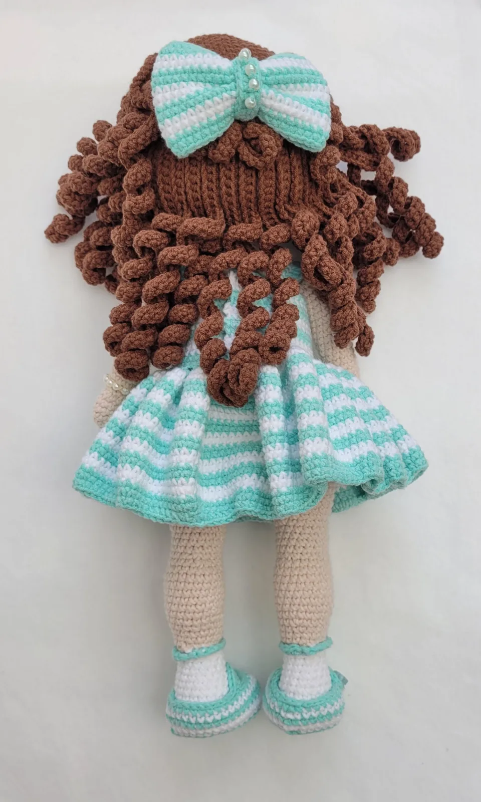 Mira - Handgefertigte gehäkelte Amigurumi Puppe 34 cm türkis Stoffpuppe Handmade Geschenk Mädchen Kinderzimmer Deko gift – Bild 14