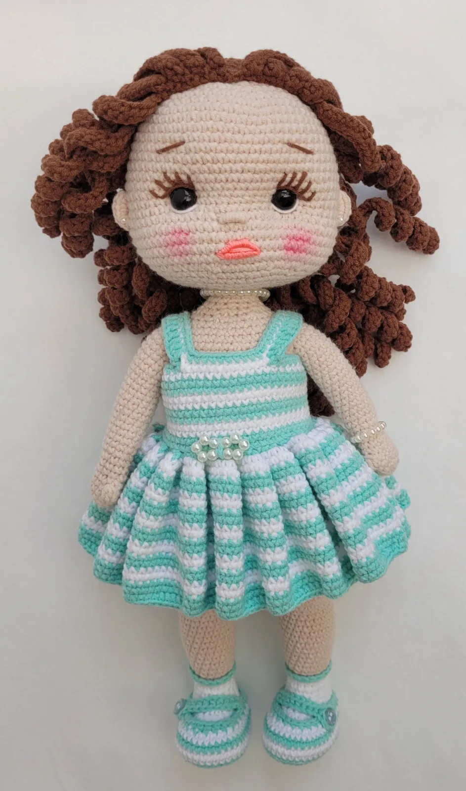 Mira - Handgefertigte gehäkelte Amigurumi Puppe 34 cm türkis Stoffpuppe Handmade Geschenk Mädchen Kinderzimmer Deko gift – Bild 13