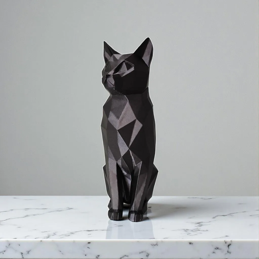 Katze Deko Schwarz Matt | Geometrische Figur Sitzend | Skandi Wohnzimmer Skulptur | Geschenk für Katzenliebhaber – Bild 2