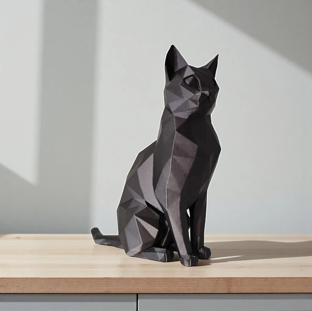 Katze Deko Schwarz Matt | Geometrische Figur Sitzend | Skandi Wohnzimmer Skulptur | Geschenk für Katzenliebhaber – Bild 3