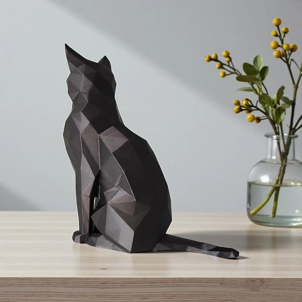 Katze Deko Schwarz Matt | Geometrische Figur Sitzend | Skandi Wohnzimmer Skulptur | Geschenk für Katzenliebhaber – Bild 5
