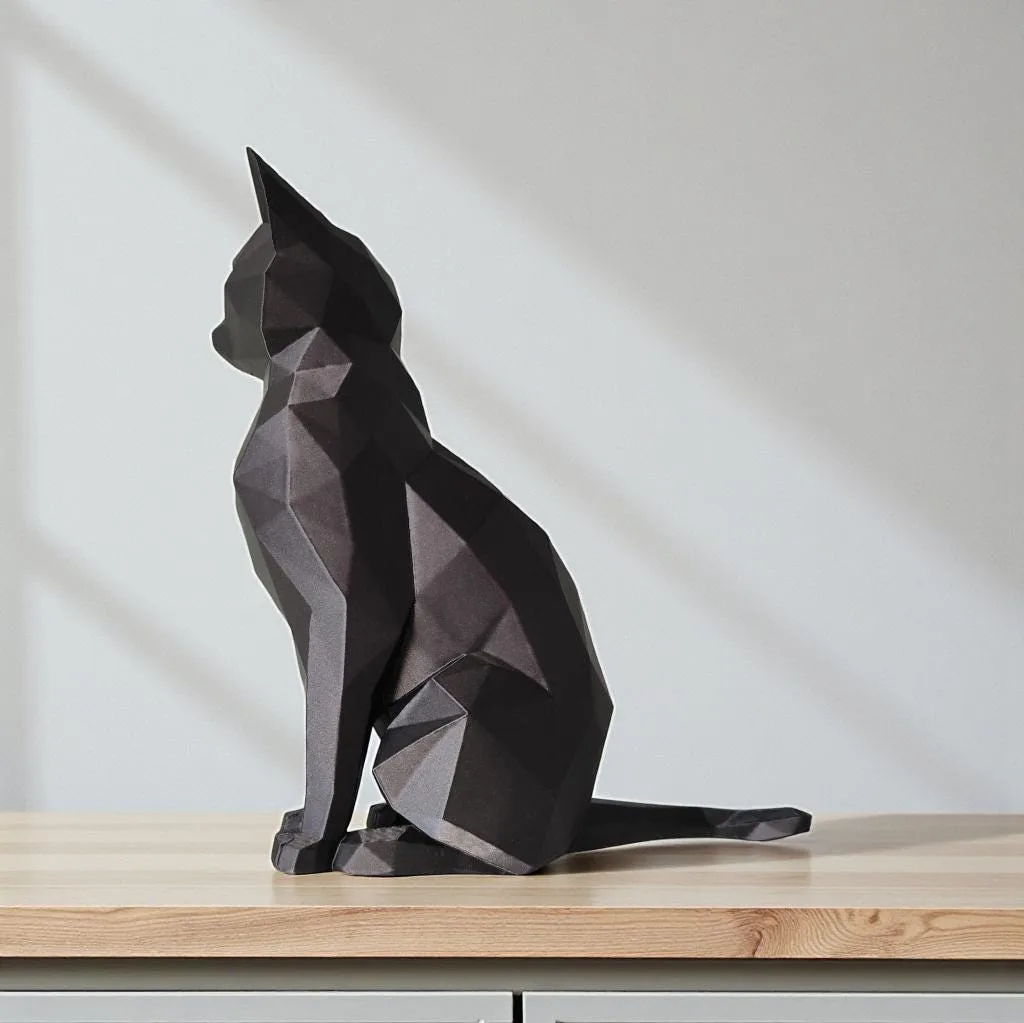 Katze Deko Schwarz Matt | Geometrische Figur Sitzend | Skandi Wohnzimmer Skulptur | Geschenk für Katzenliebhaber – Bild 4