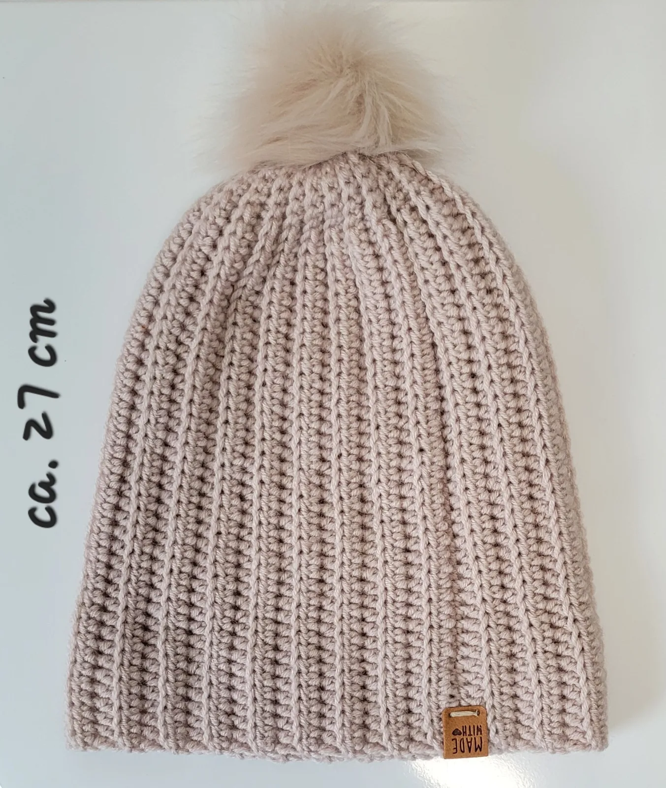 4-teiliges Winter Set für Damen aus Mischwolle Grau-Beige Mütze Halswärmer Stirnband Handstulpen Handgehäkelt – Bild 6