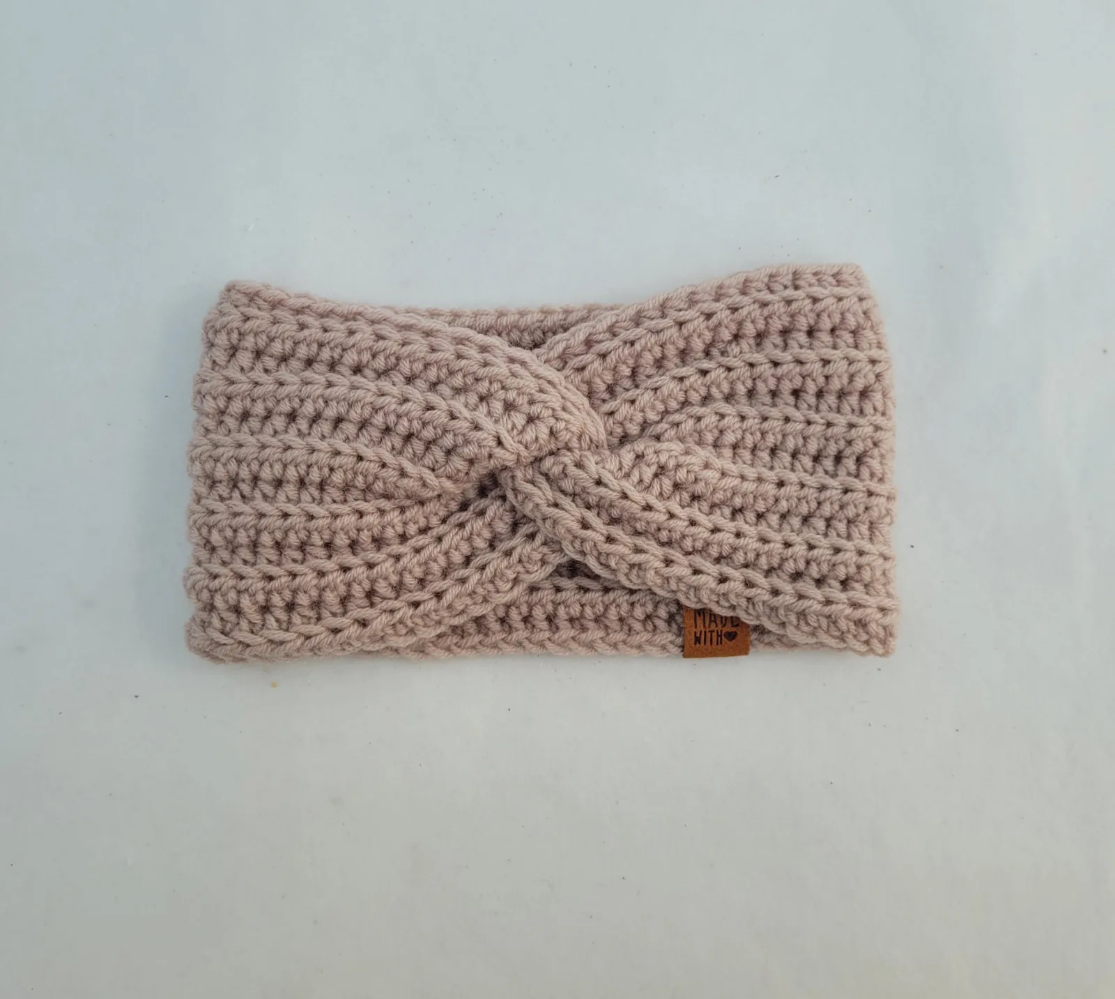 Handgehäkeltes Stirnband für Damen und größere Mädchen Grau-Beige (Steinfarbton) Winter Stirnband Mischwolle 51–56 cm