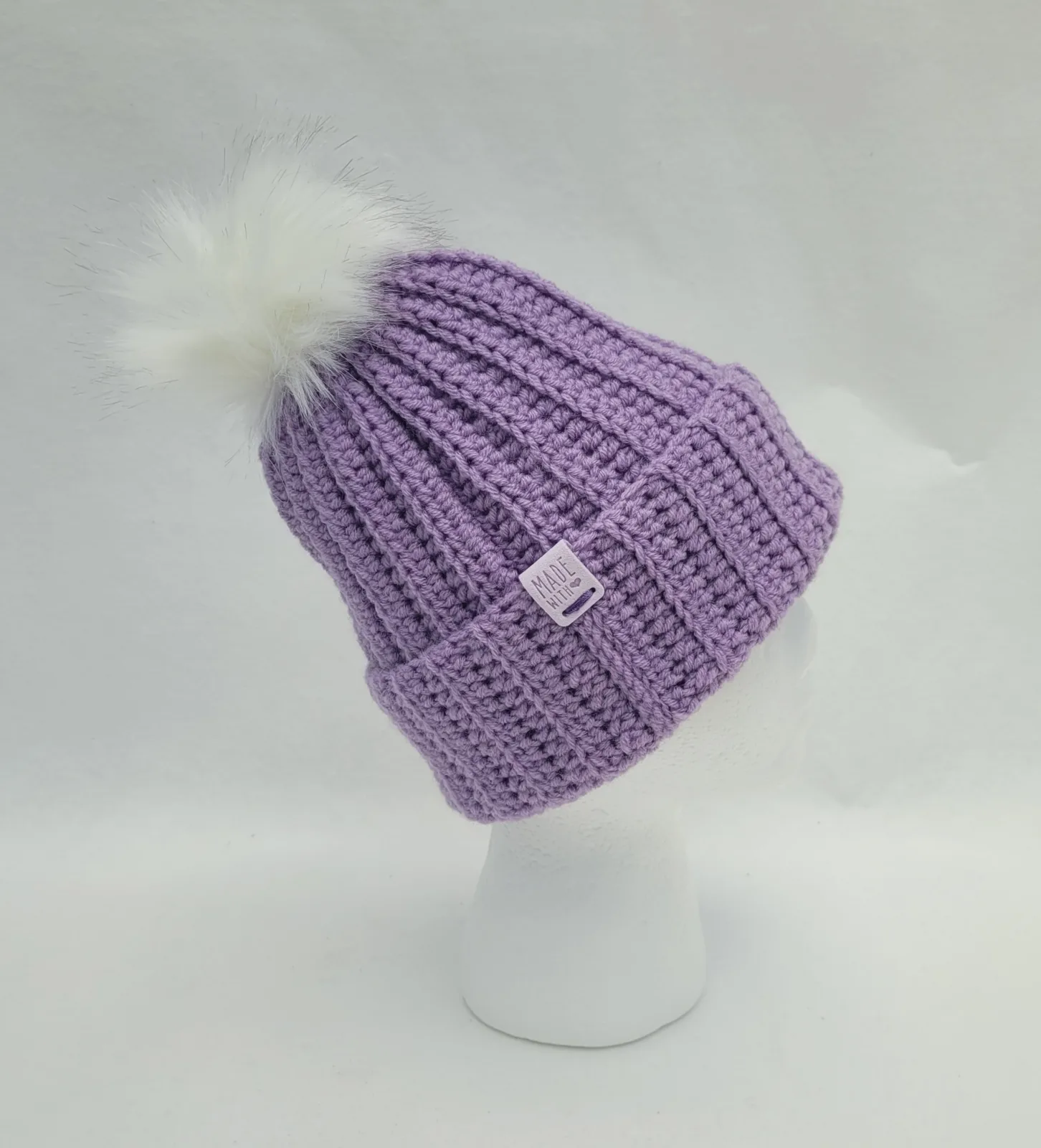 4-teiliges Winter Set für Damen aus Mischwolle Lila Mütze Halswärmer Stirnband Handstulpen Handgehäkelt – Bild 2