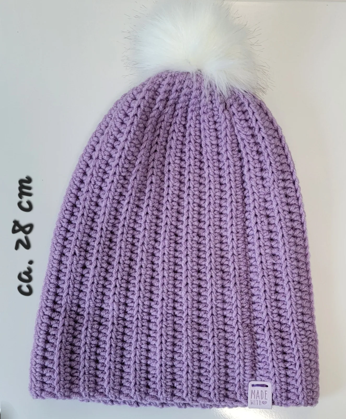 Handgehäkelte Mütze für Damen und größere Mädchen - Lila Wintermütze Mischwolle Acryl/Wolle 51–56 cm – Bild 7