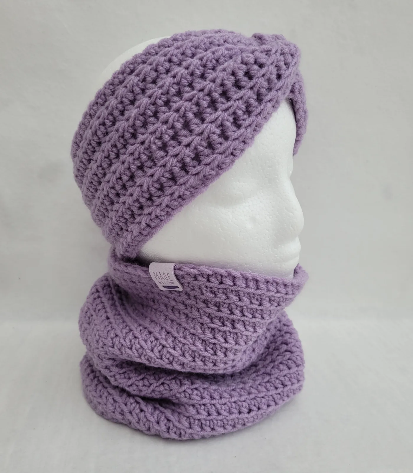 Handgehäkeltes Stirnband für Damen und größere Mädchen Lila Winter Stirnband Mischwolle 51–56 cm – Bild 6