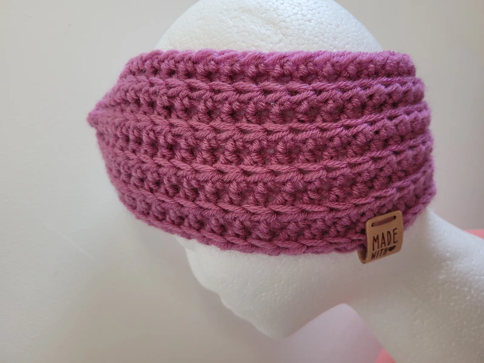 Handgehäkeltes Stirnband für Damen und größere Mädchen Fiederfarbe Winter Stirnband Mischwolle 51–55 cm – Bild 5
