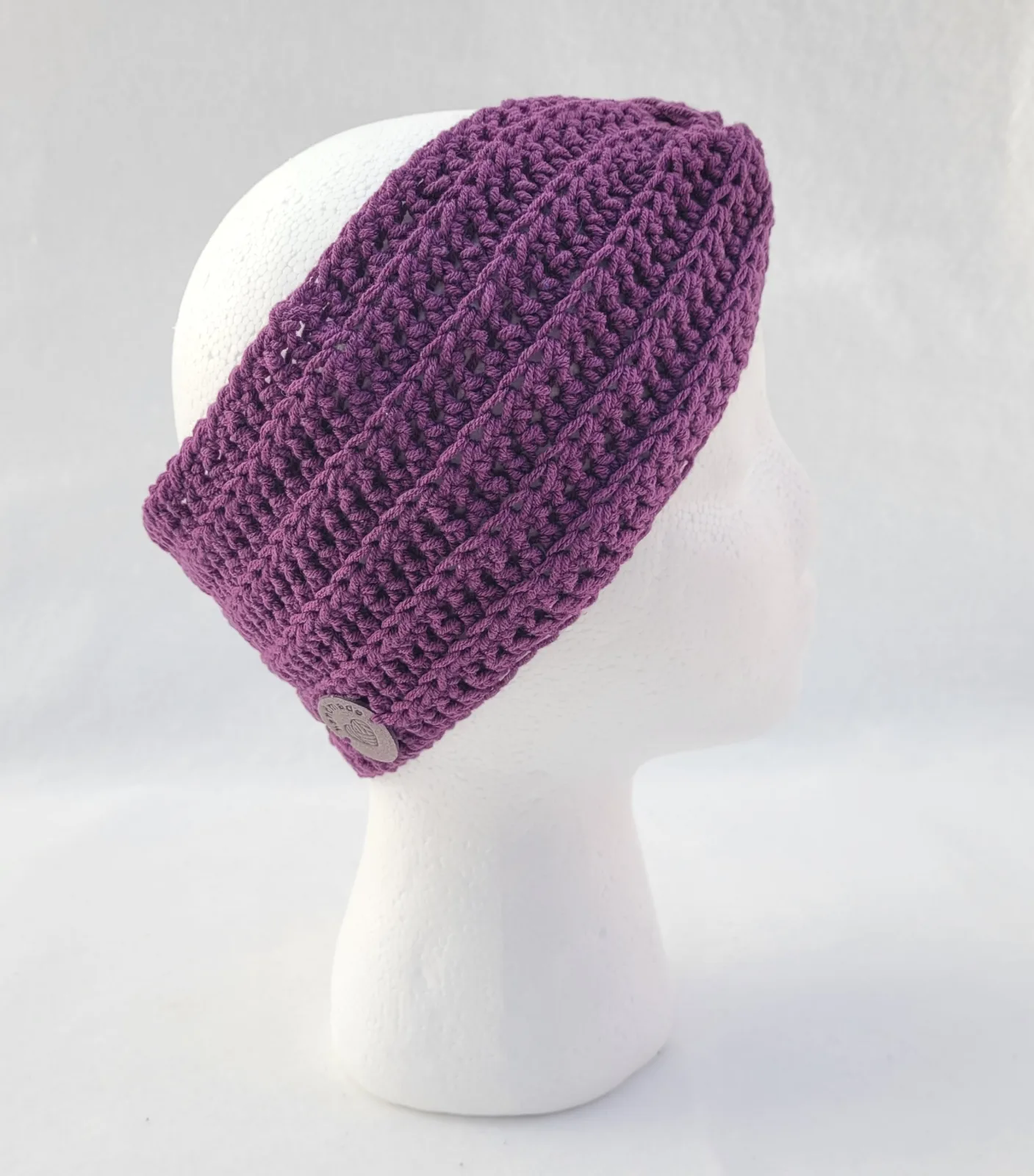XXL Handgehäkeltes Damen Stirnband für Übergang 56–59 cm für voluminöses & lockiges Haar in Lila aus Mischbaumwolle – Bild 2