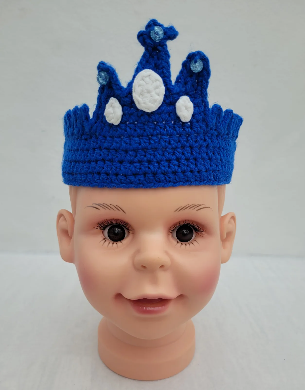 Häkelkrone für Jungen blaue Krone für Prinzen mit Perlen und Diademe perfekt für Geburtstag Party Fotoshooting 2–8 Jahre – Bild 2