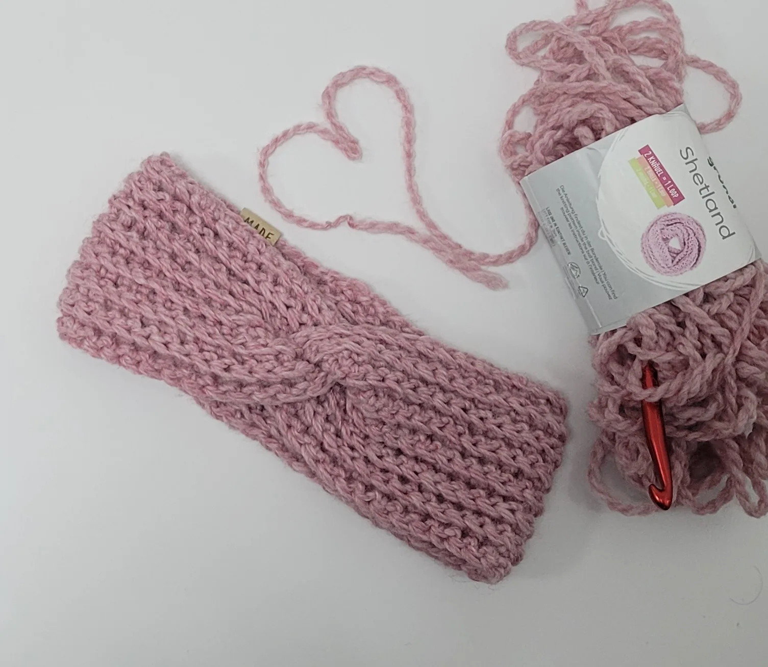 Handgehäkeltes Stirnband in Altrosa, warm weich aus Acrylwolle, ideal für Übergang, für Damen und große Mädchen 51-55 cm