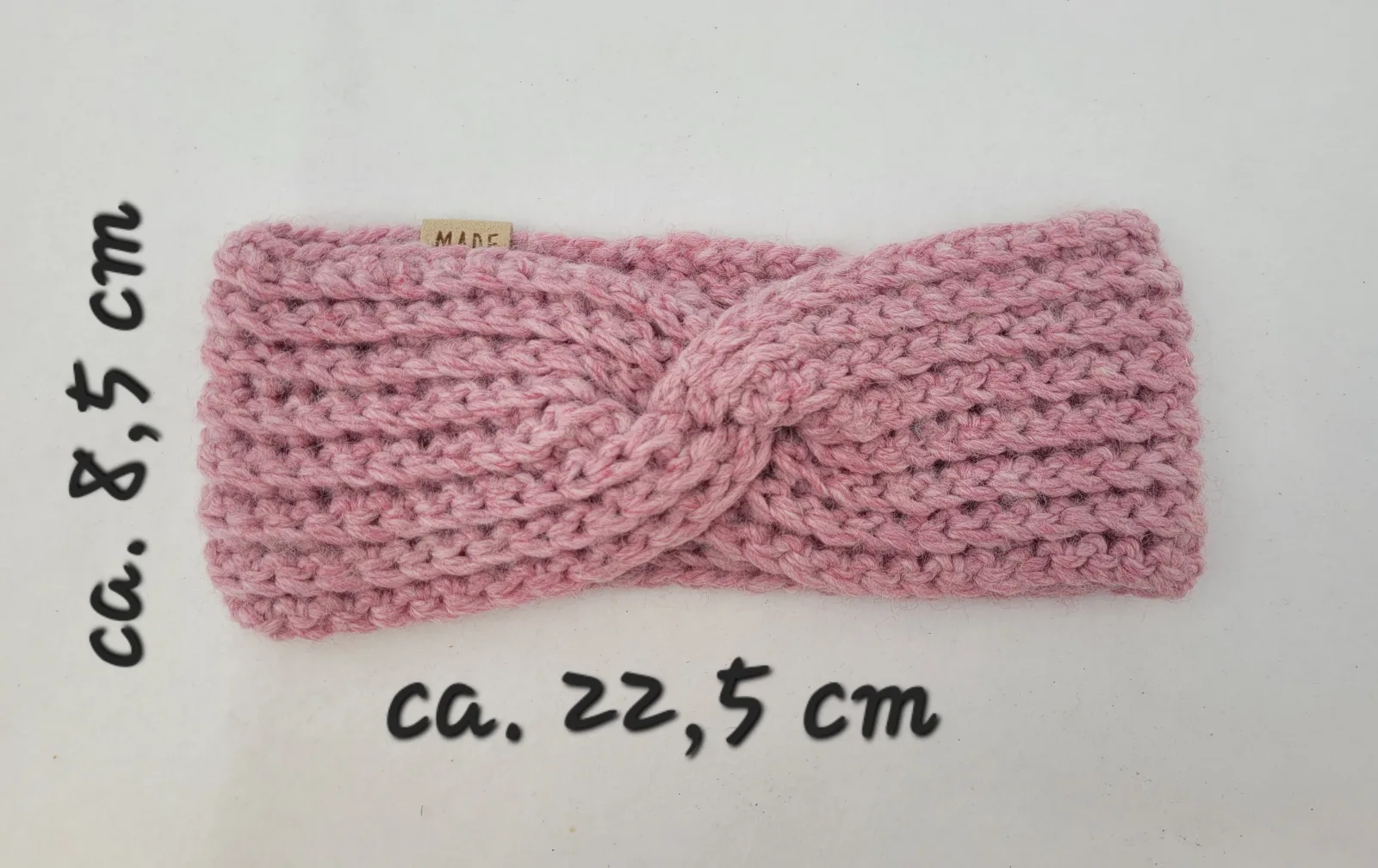 Handgehäkeltes Stirnband in Altrosa, warm weich aus Acrylwolle, ideal für Übergang, für Damen und große Mädchen 51-55 cm – Bild 3