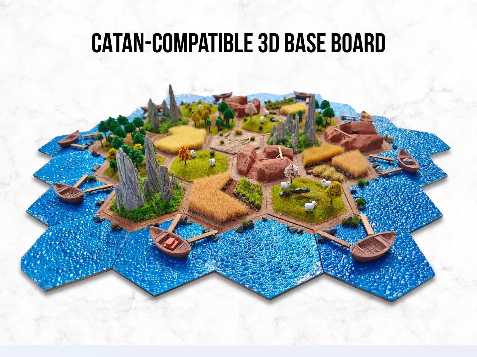 CATAN kompatibles 3D Spielbrett – ultra realistische, handgemachte Modellbau-Landschaft – Bild 2