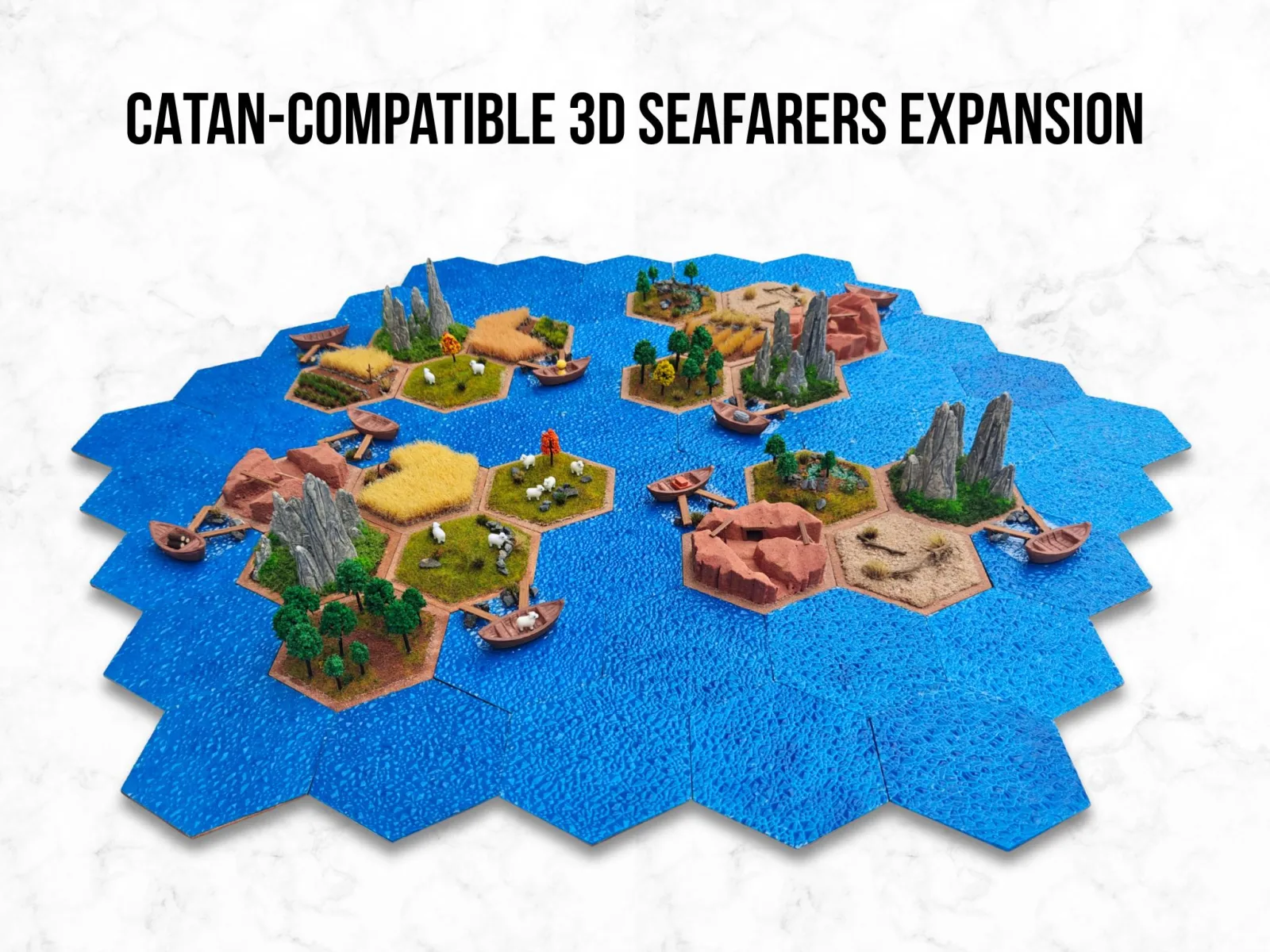 CATAN kompatible 3D Seefahrer-Erweiterung – ultra realistische, handgemachte Modellbau-Landschaft – Bild 2