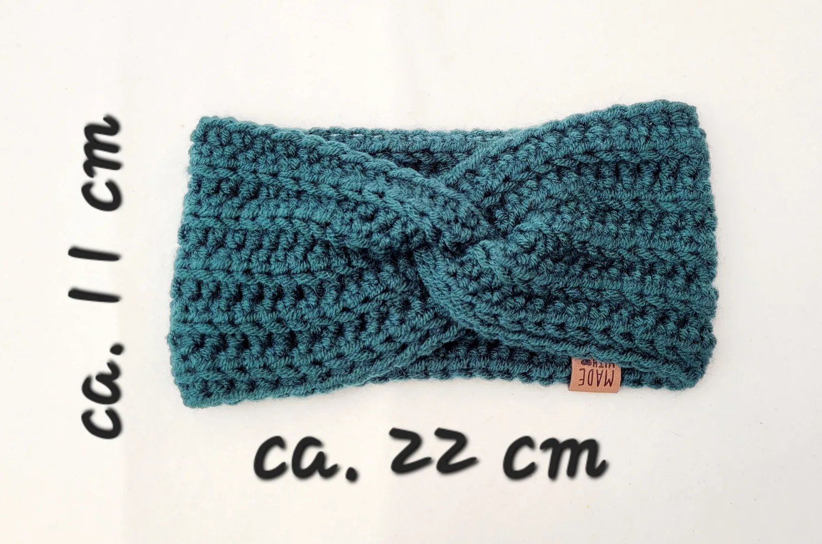 3-teiliges Winter Set für Damen aus Mischwolle Petrolgrün Stirnband Halswärmer Handstulpen Handgehäkelt Übergangszeiten – Bild 9