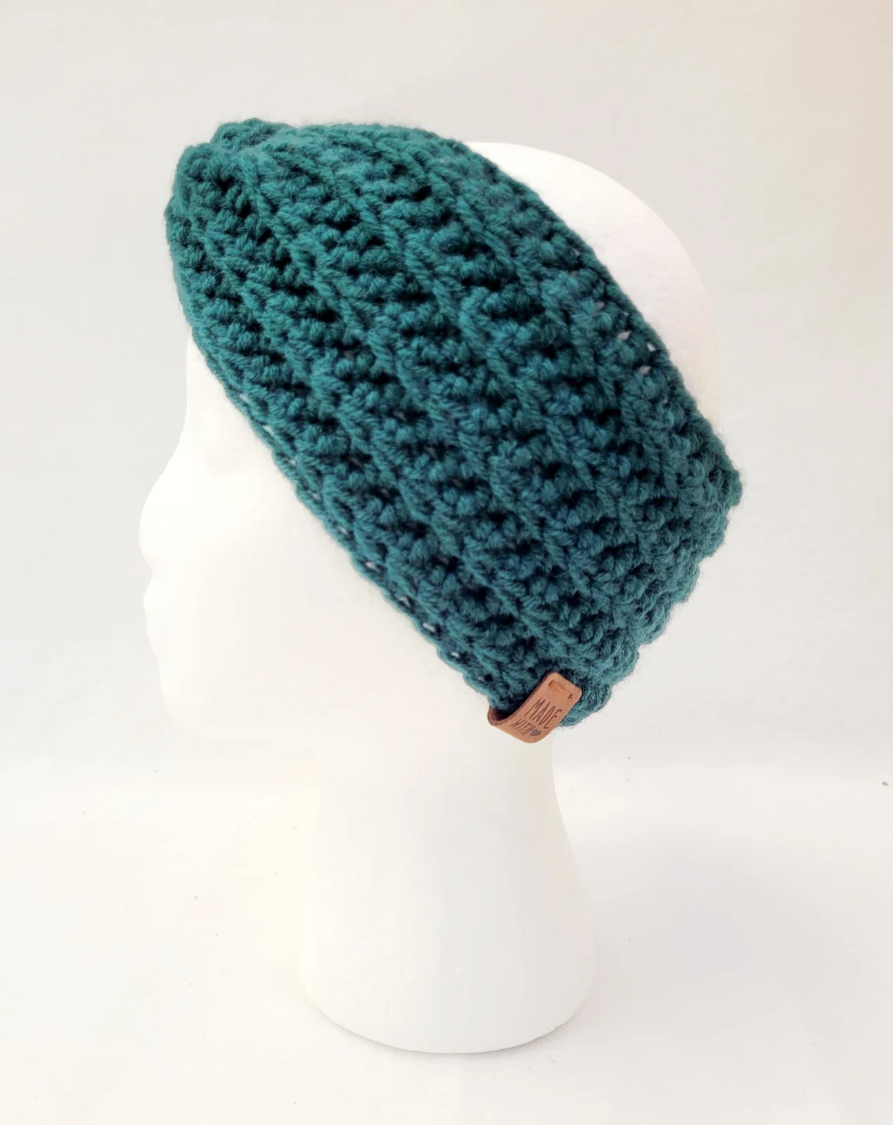 3-teiliges Winter Set für Damen aus Mischwolle Petrolgrün Stirnband Halswärmer Handstulpen Handgehäkelt Übergangszeiten – Bild 4