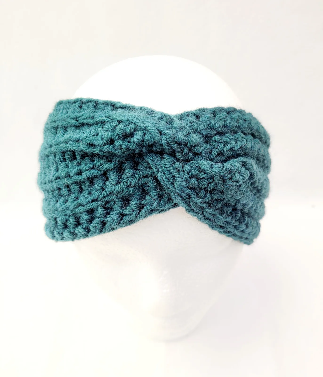 Handgehäkeltes Stirnband für Damen und größere Mädchen Petrolgrün Winter Haarband Mischwolle KU 51–56 cm – Bild 7