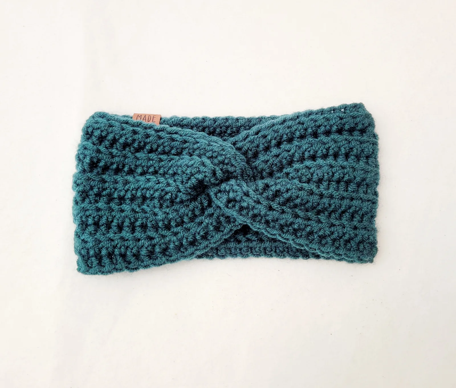 Handgehäkeltes Stirnband für Damen und größere Mädchen Petrolgrün Winter Haarband Mischwolle KU 51–56 cm