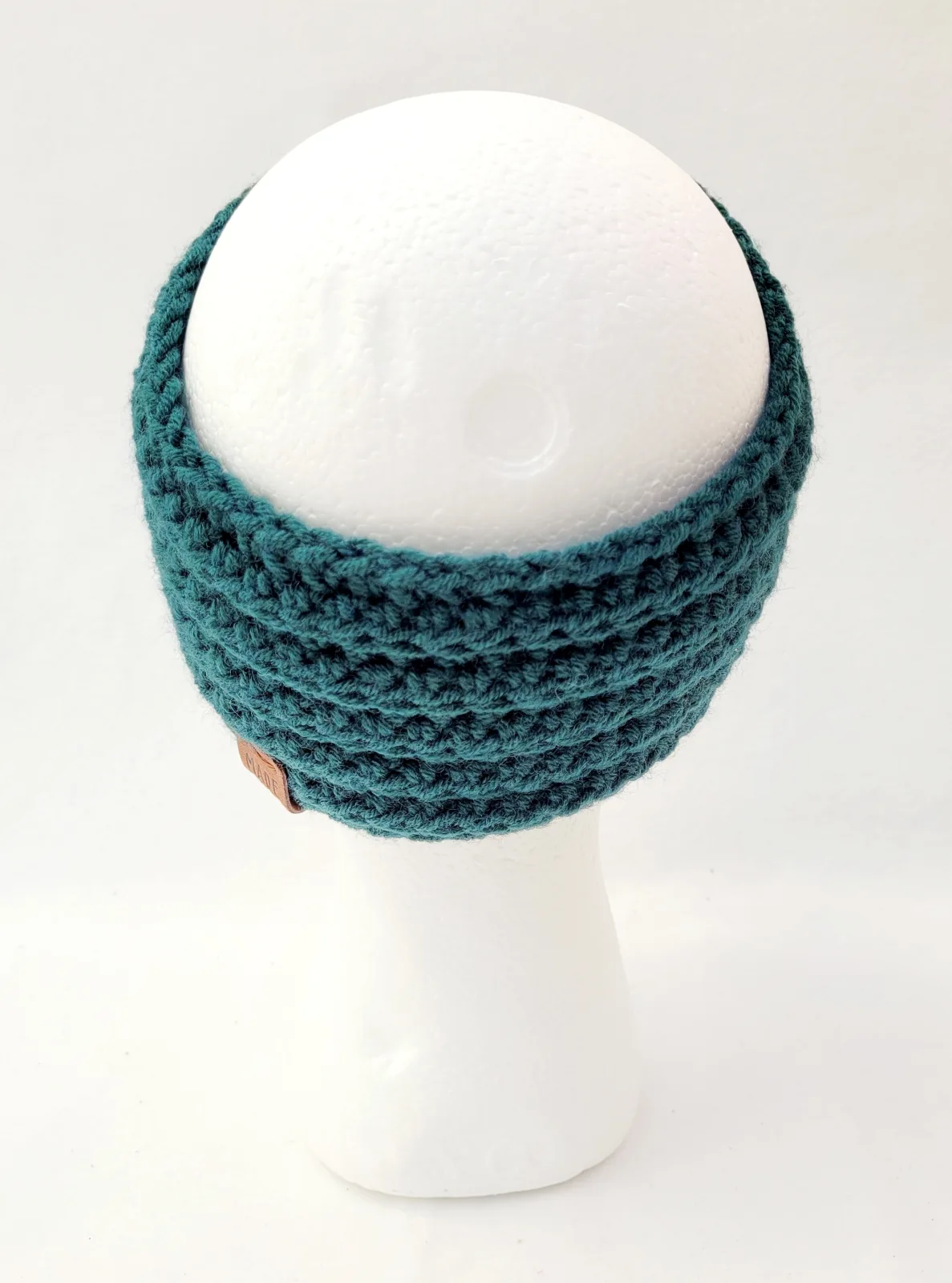 Handgehäkeltes Stirnband für Damen und größere Mädchen Petrolgrün Winter Haarband Mischwolle KU 51–56 cm – Bild 8