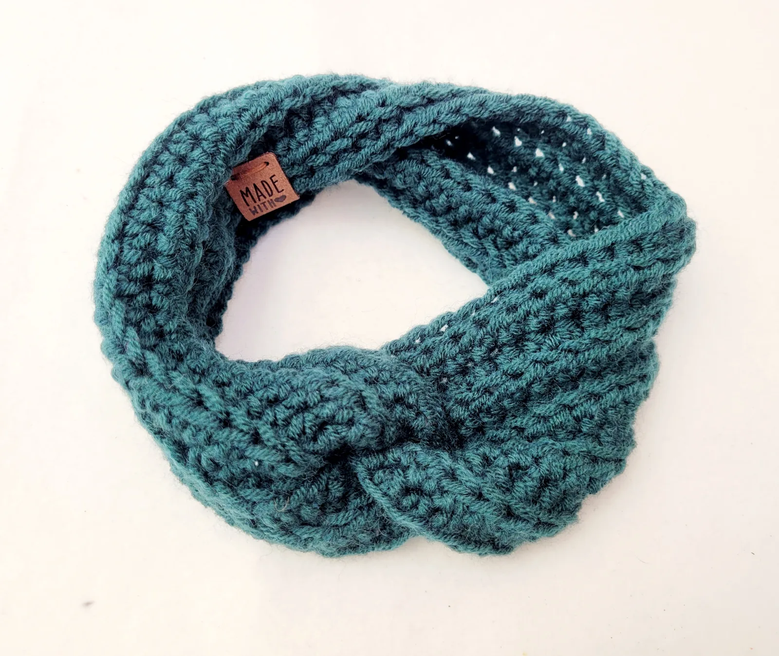 Handgehäkeltes Stirnband für Damen und größere Mädchen Petrolgrün Winter Haarband Mischwolle KU 51–56 cm – Bild 3
