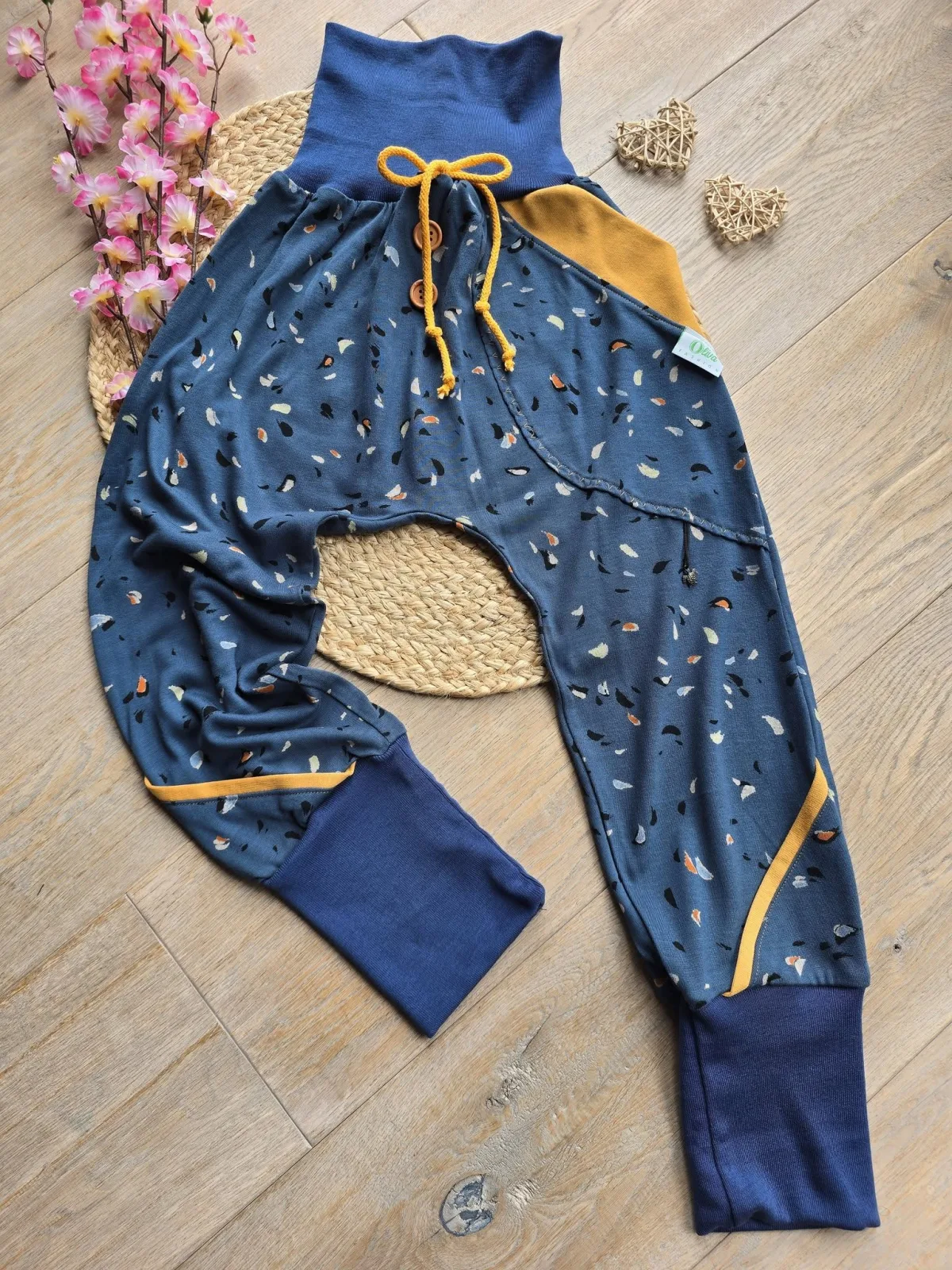 Kinder Pumphose Gr.116/122 – Blau gemustert Dünner Jersey Organic