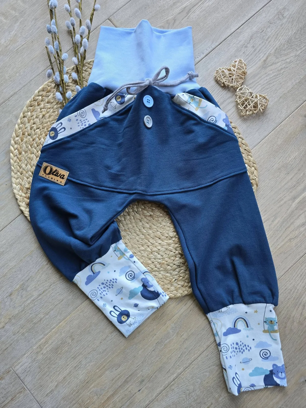 Organic Kinder Pumphose Sweat 98/104 Blau – Kängurutasche Tiere – Bild 2