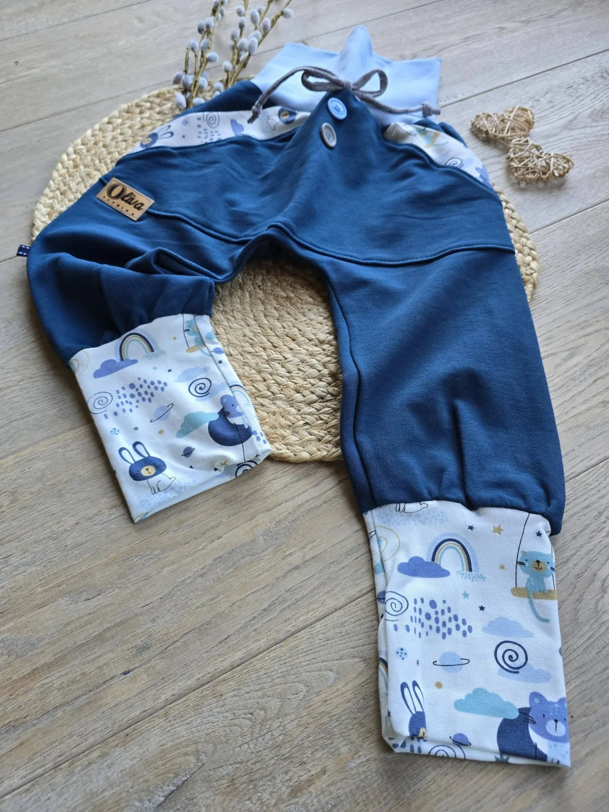 Organic Kinder Pumphose Sweat 98/104 Blau – Kängurutasche Tiere – Bild 5