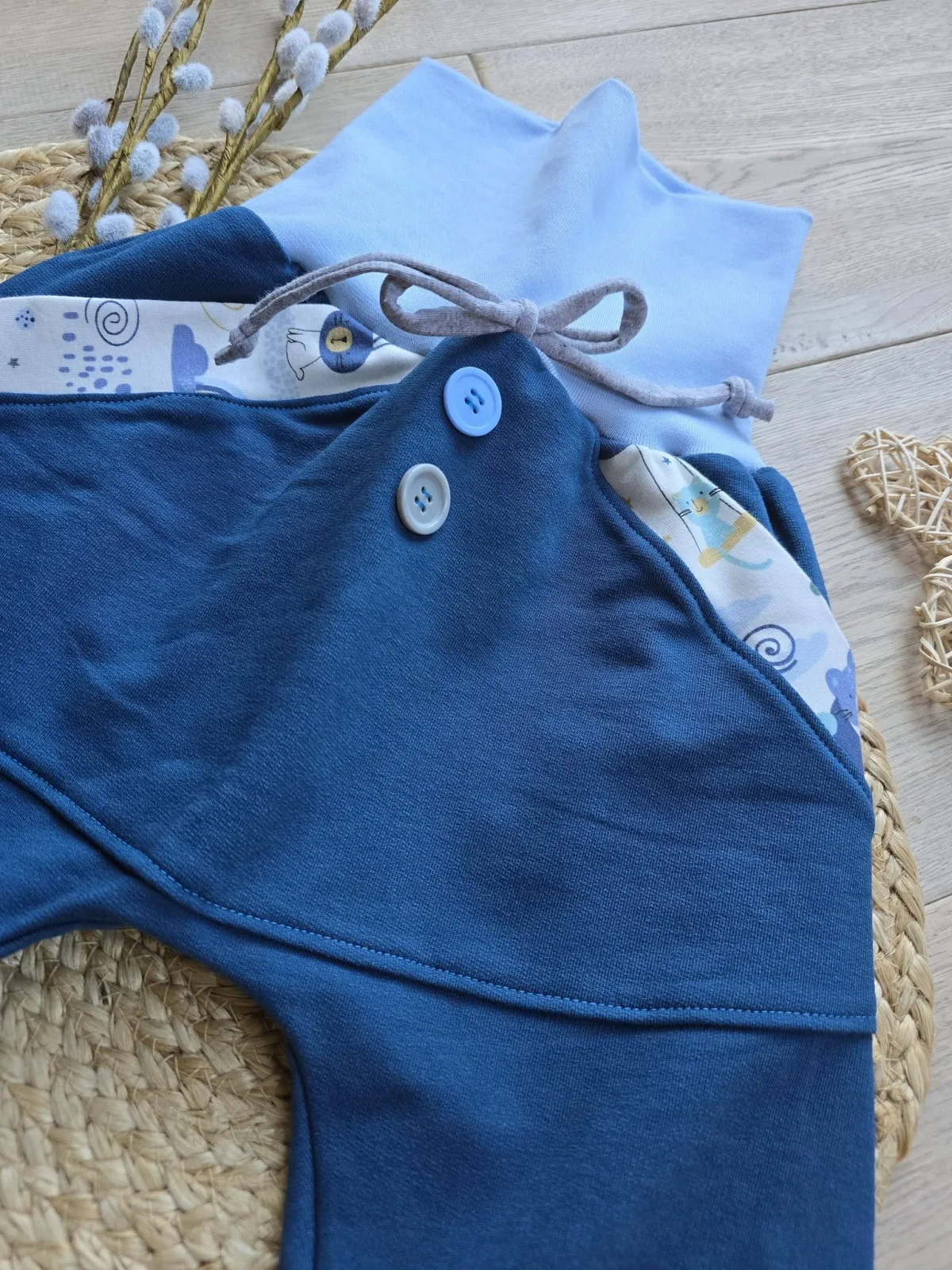 Organic Kinder Pumphose Sweat 98/104 Blau – Kängurutasche Tiere – Bild 3