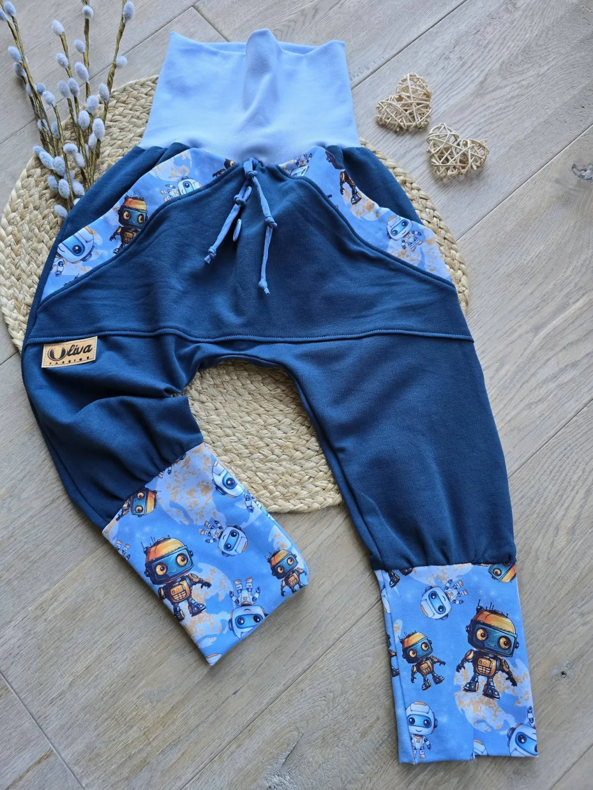 Organic Pumphose Sweat Gr.98/104 Blau – Kängurutasche & Roboter – Bild 2