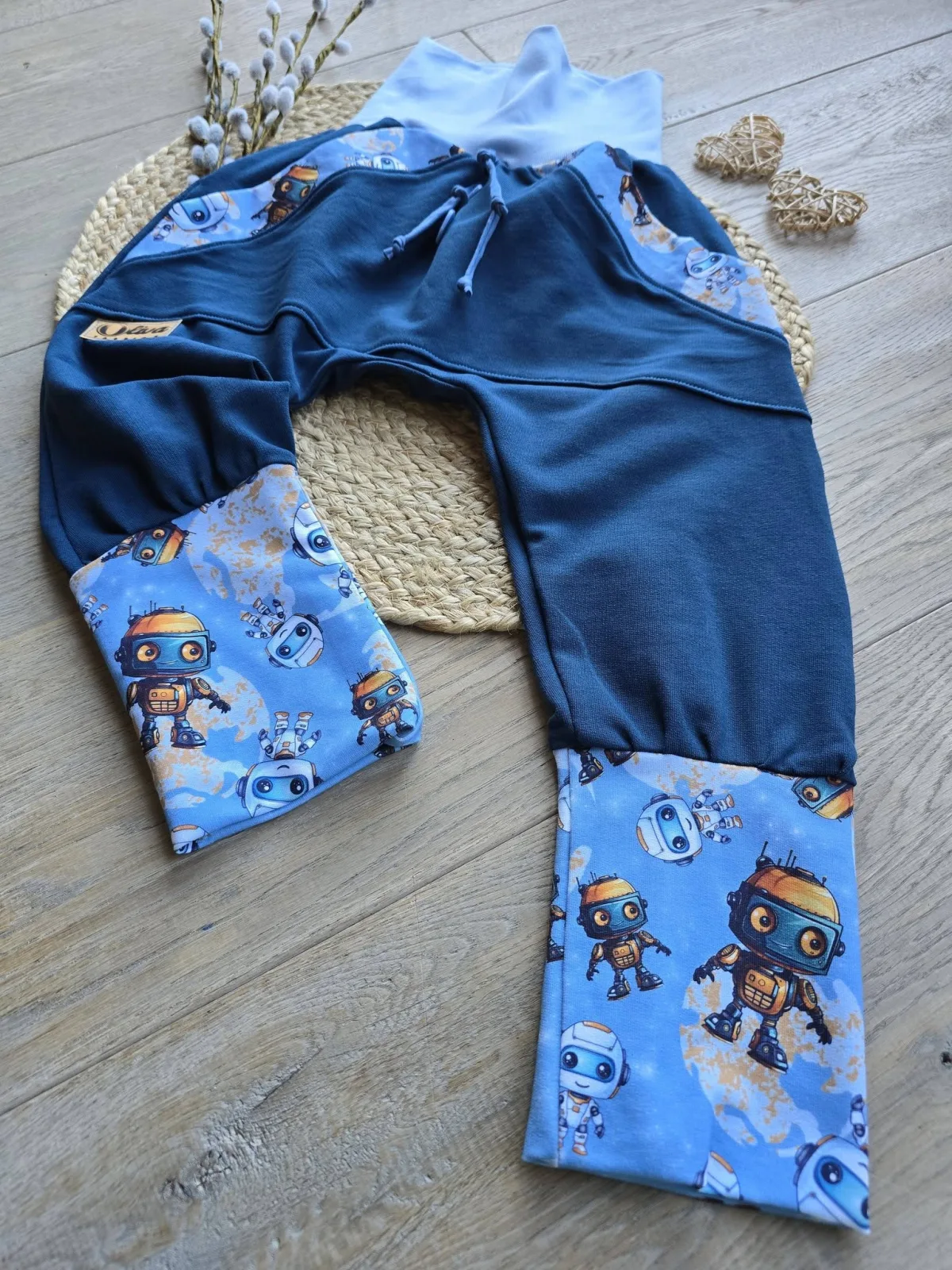 Organic Pumphose Sweat Gr.98/104 Blau – Kängurutasche & Roboter – Bild 5