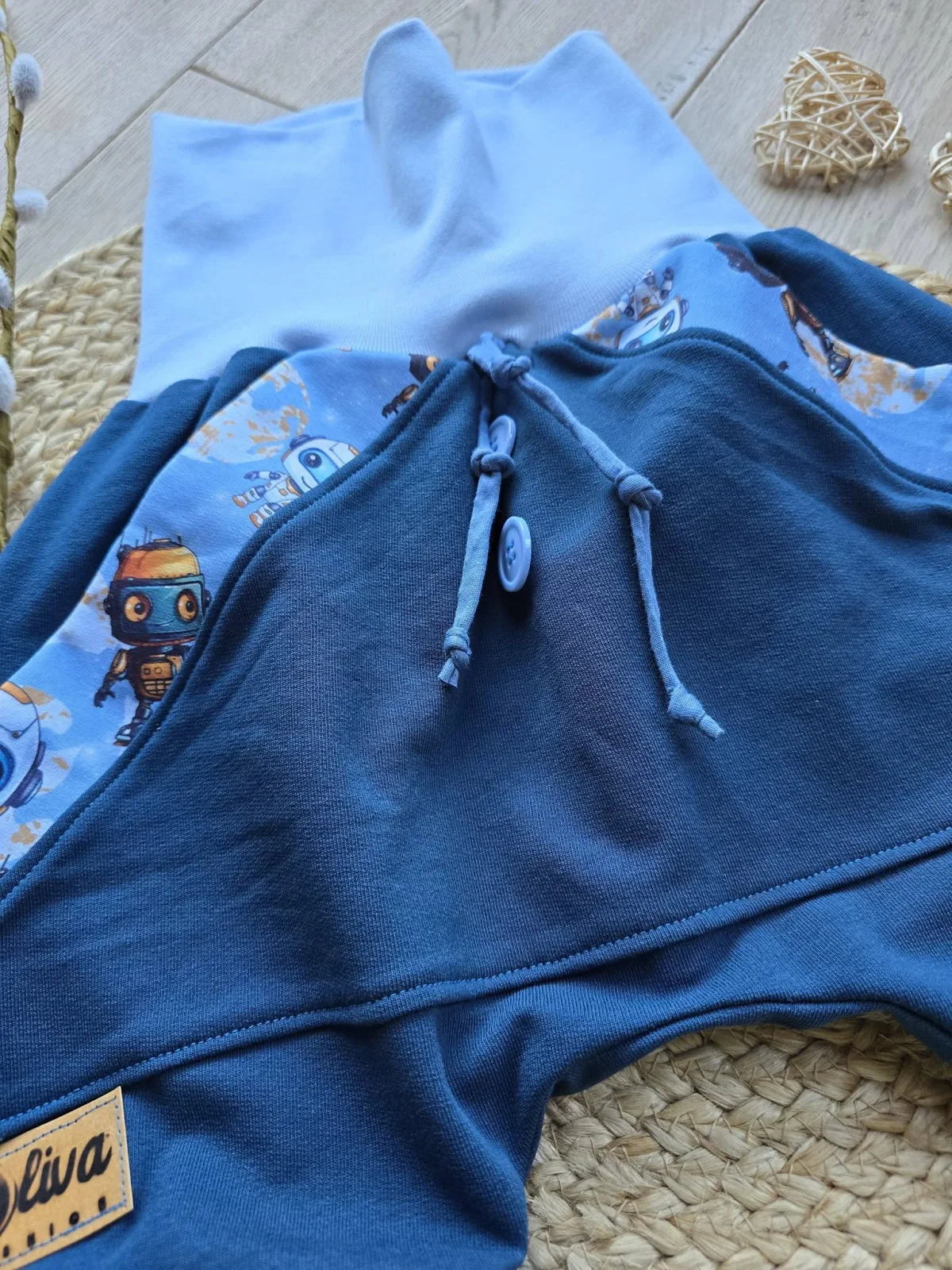 Organic Pumphose Sweat Gr.98/104 Blau – Kängurutasche & Roboter – Bild 3
