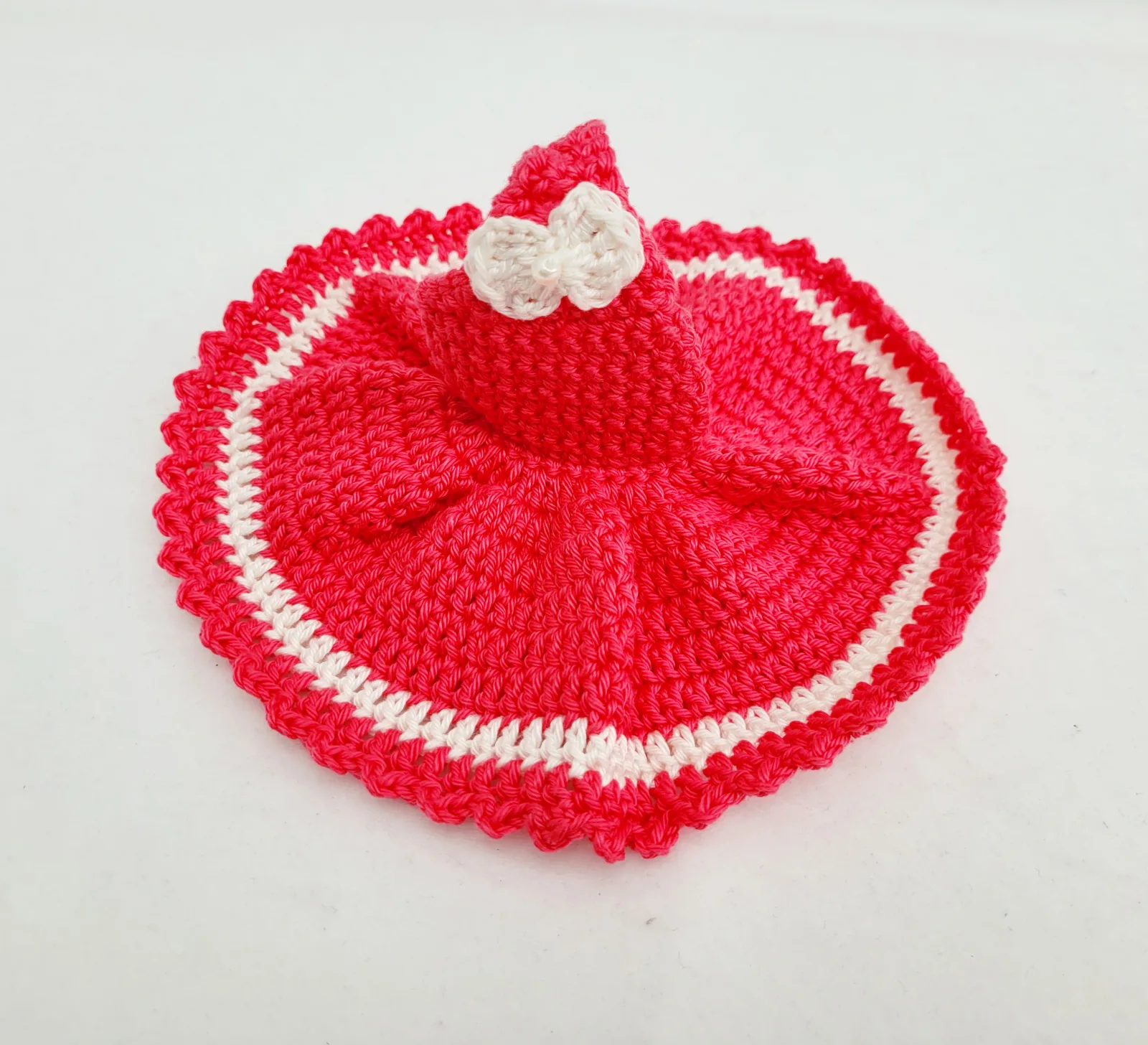 3-teiliges pink weiß gehäkeltes Puppen-Outfit Set Kleid Hut u. Handtasche für 29 cm Modepuppen Fashion Doll Kleidungsset – Bild 7