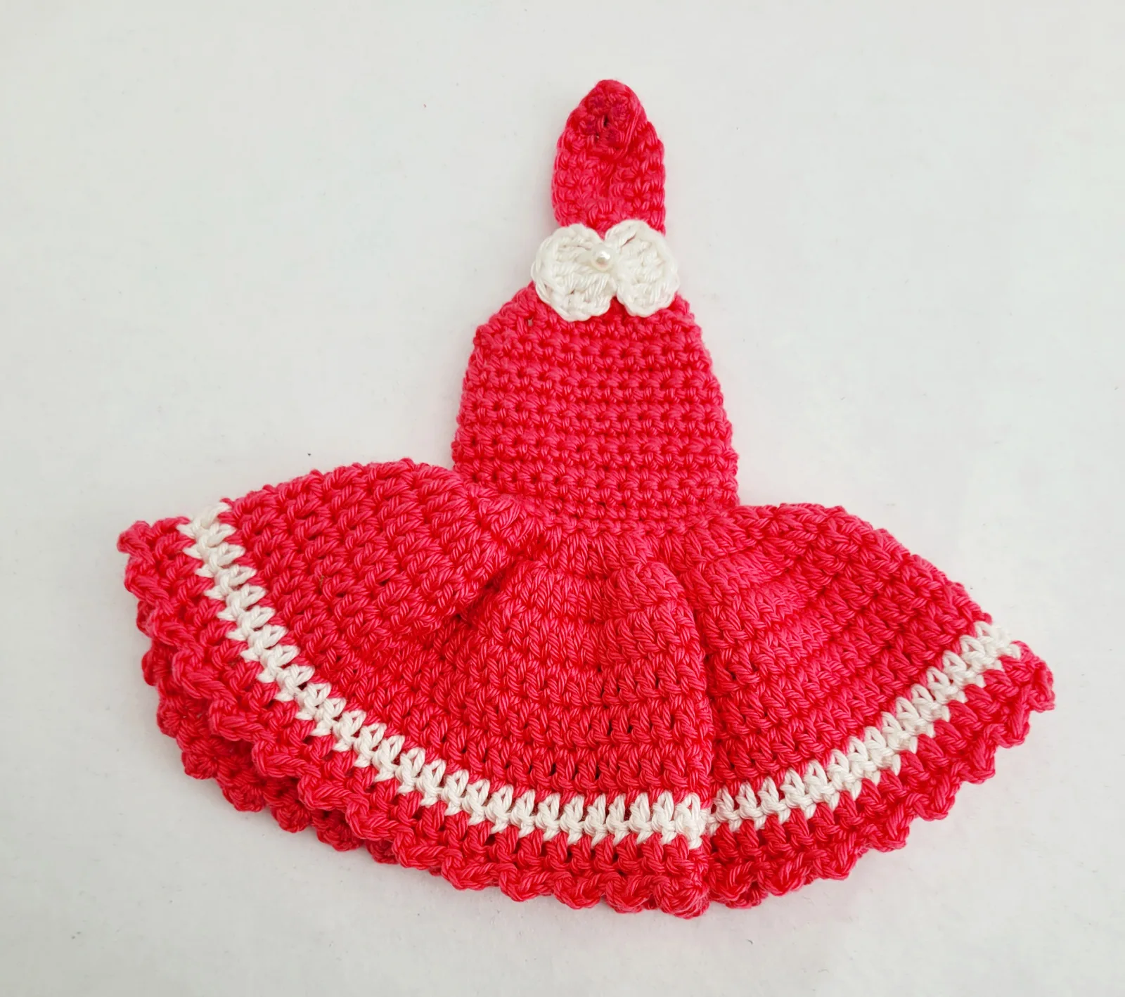 3-teiliges pink weiß gehäkeltes Puppen-Outfit Set Kleid Hut u. Handtasche für 29 cm Modepuppen Fashion Doll Kleidungsset – Bild 5
