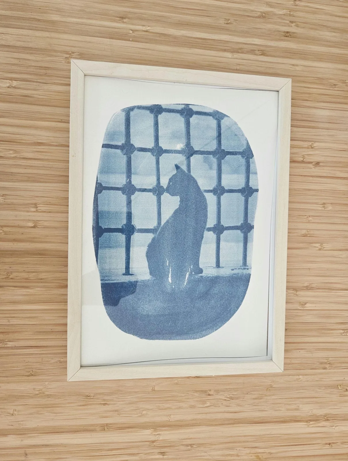 Cyanotypie Druck Der Kater – Handgemachter Katzen Sonnendruck, Preußischblau Wandbild Unikat, Geschenk für Katzen Liebhaber