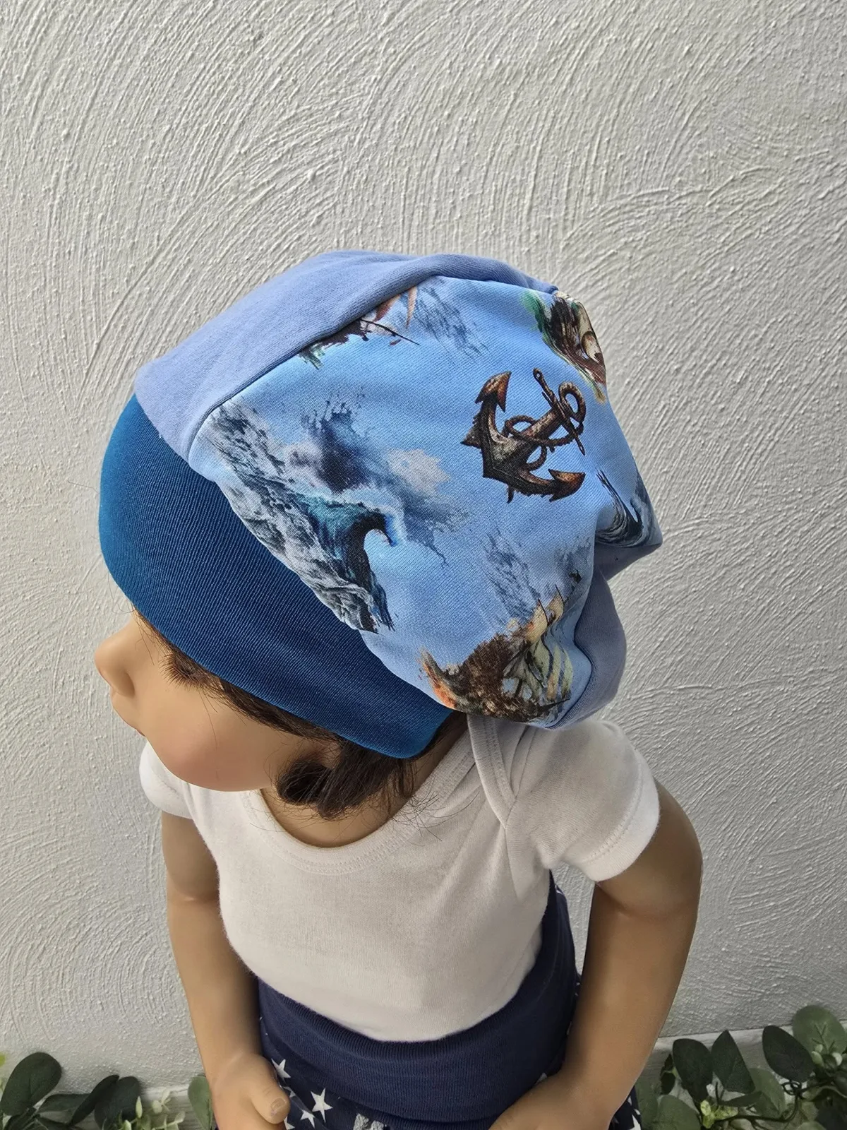 Organic Sweat Beanie Mütze Piratenboot KU. 51-55 cm einlagig