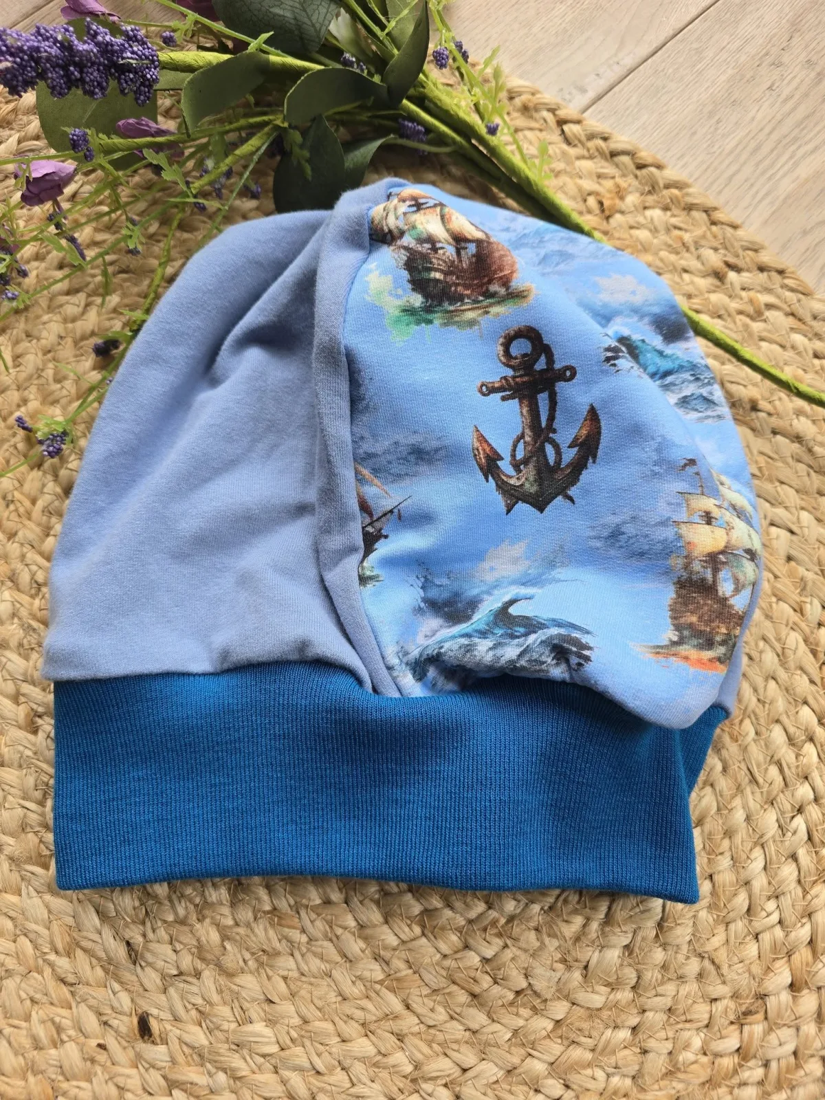 Organic Sweat Beanie Mütze Piratenboot KU. 51-55 cm einlagig – Bild 2