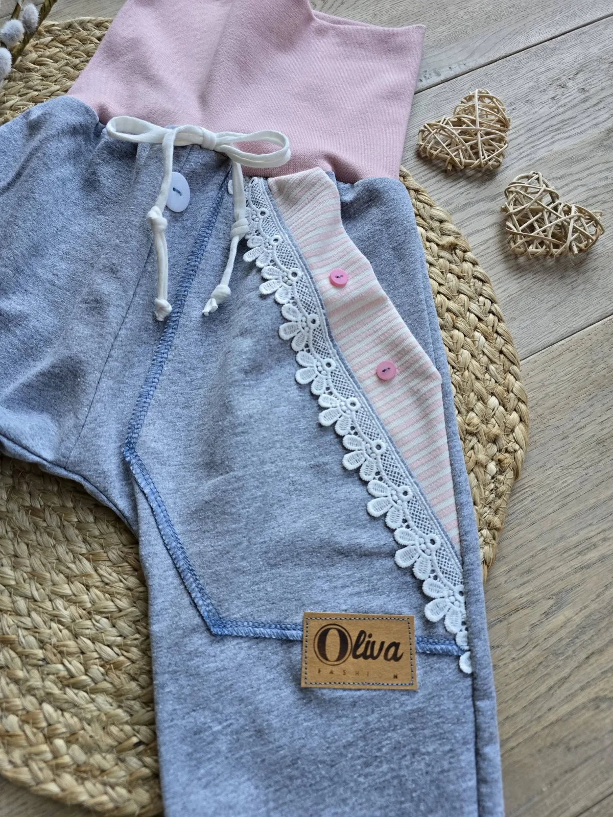 Organic Pumphose Mädchen Unikat Sweat Gr.98/104 Tasche Spitze – Bild 4