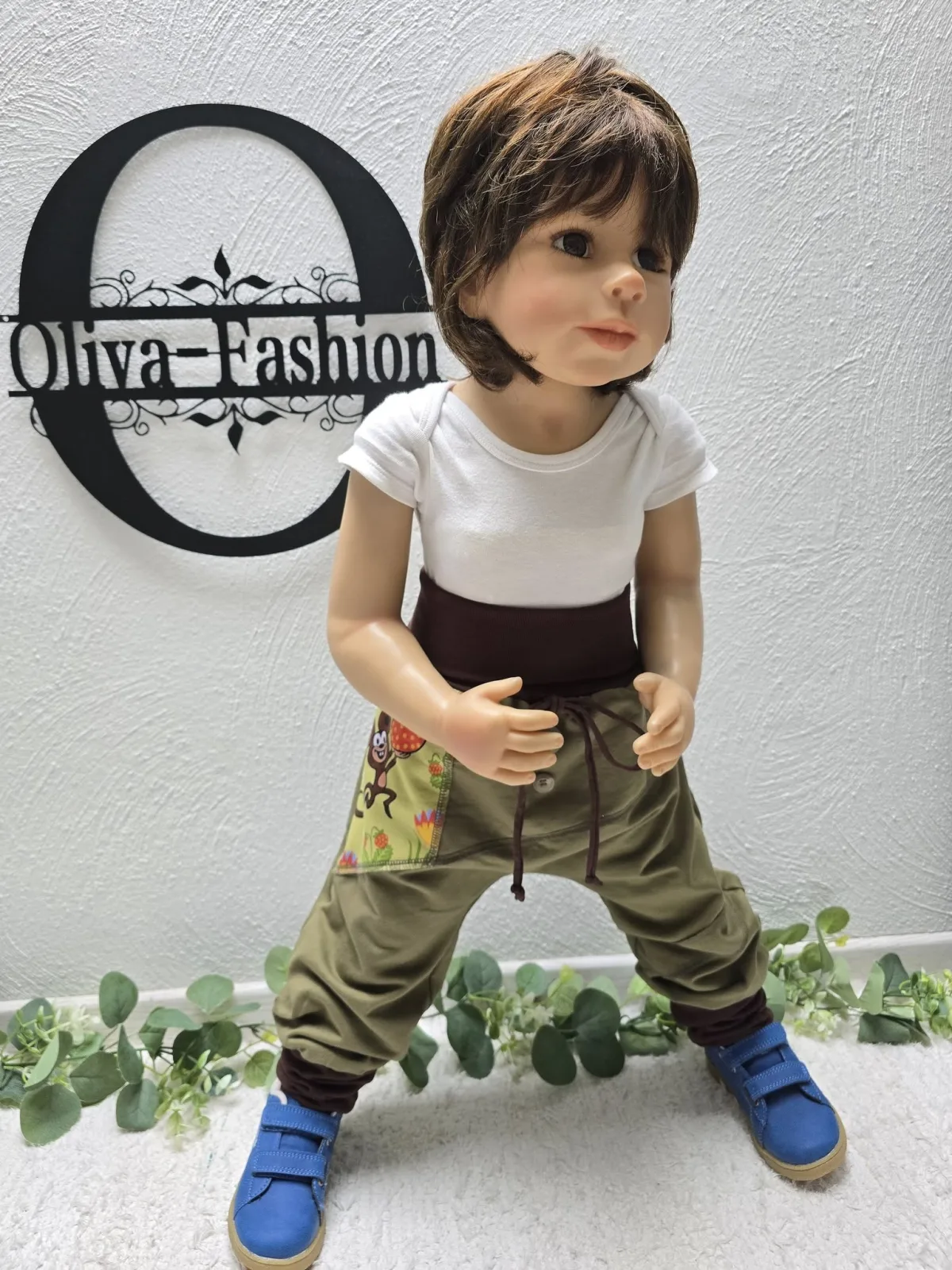 Organic Pumphose Sweat Gr.98/104 Khaki – Unikat mit Tiere – Bild 7