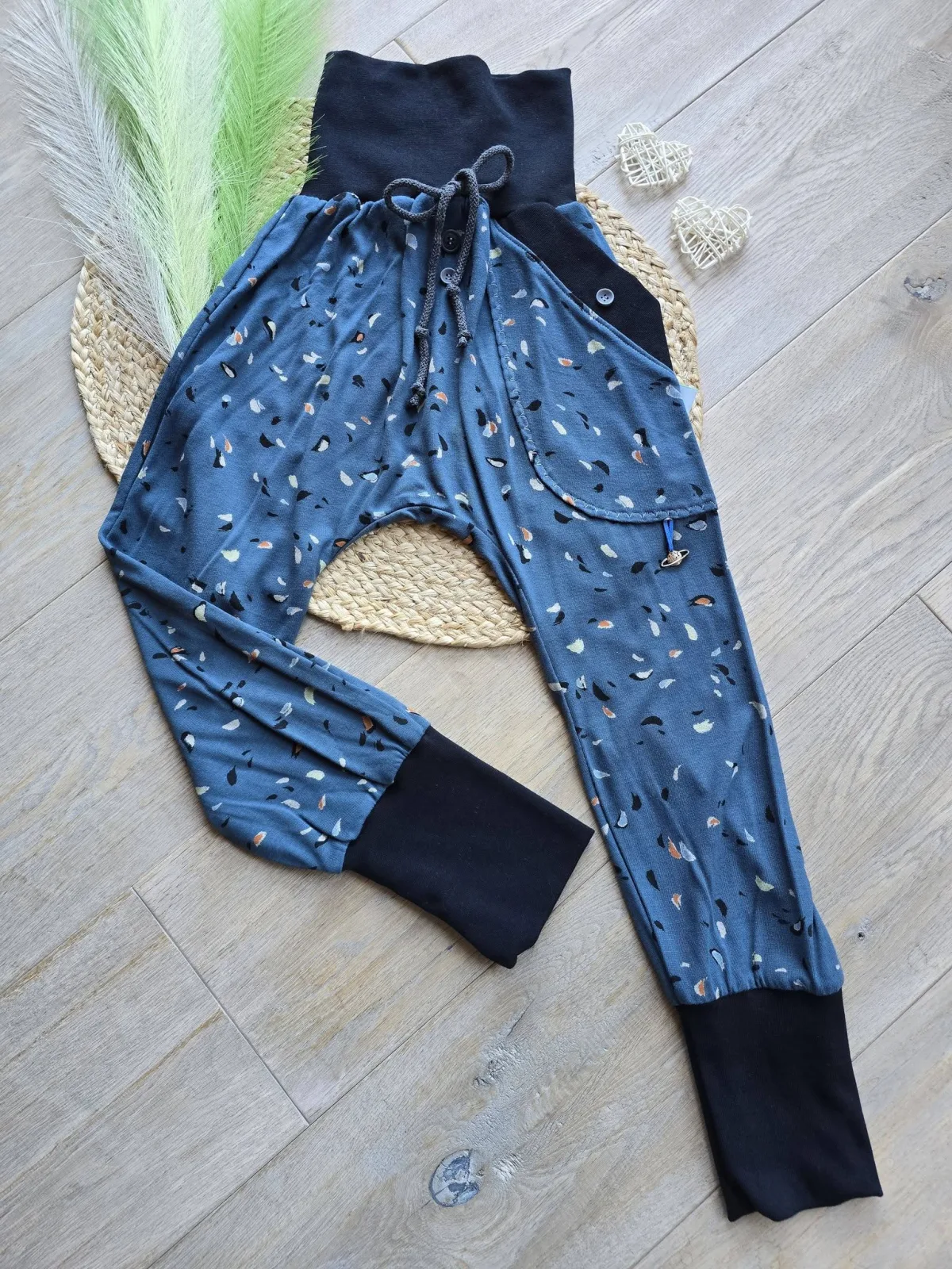 Unisex Pumphose Gr.122/128 – Blau gemustert | Dünner Jersey